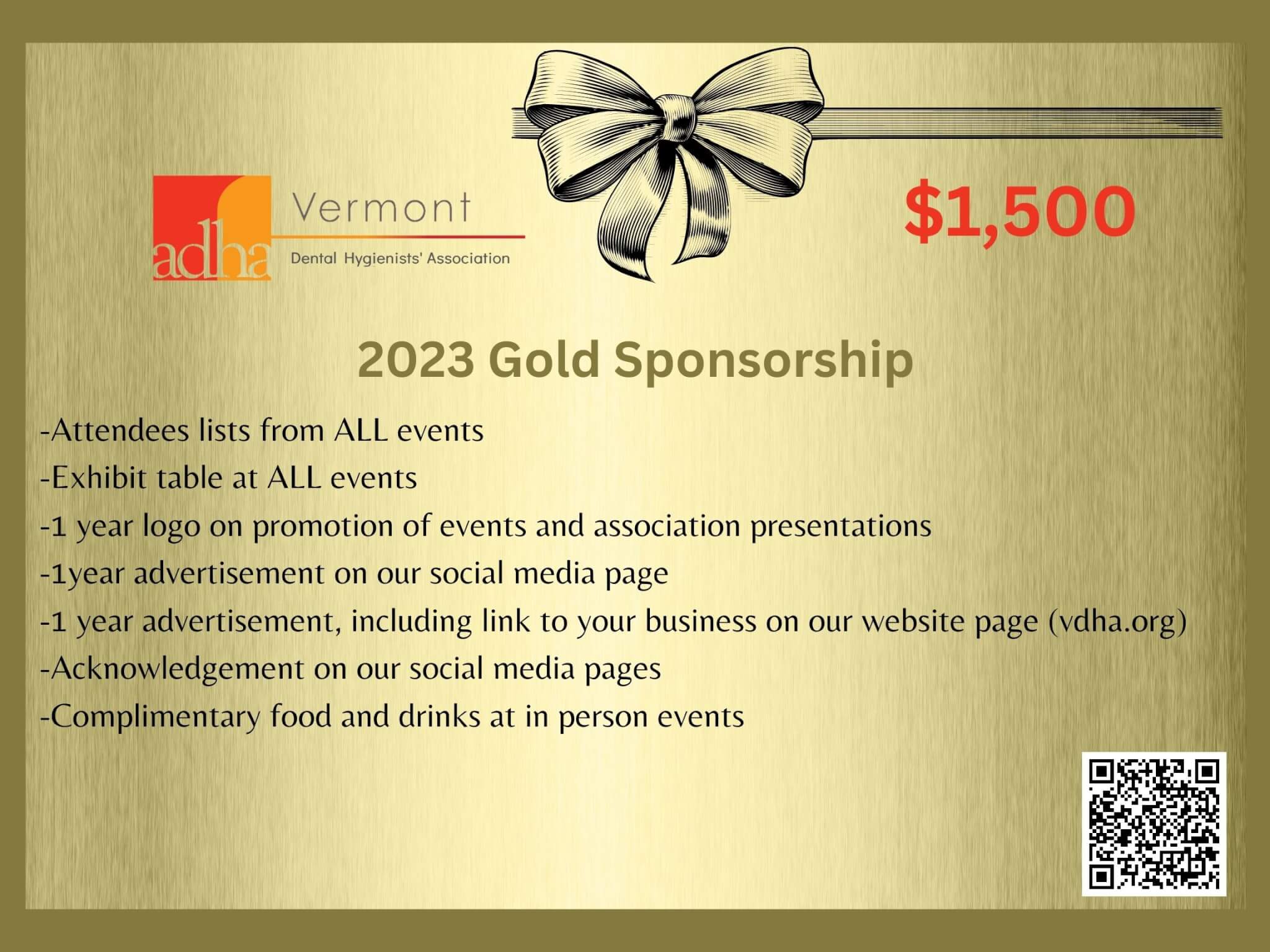Sponsorship & Exhibits Gold Sponsorship Vermont Dental Hygienists