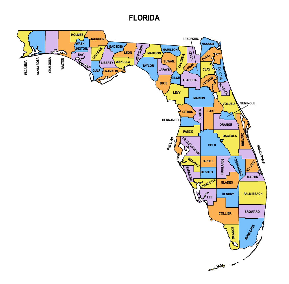 Printable Florida Map With Counties Location Political Borders And Facts Florida County Map 