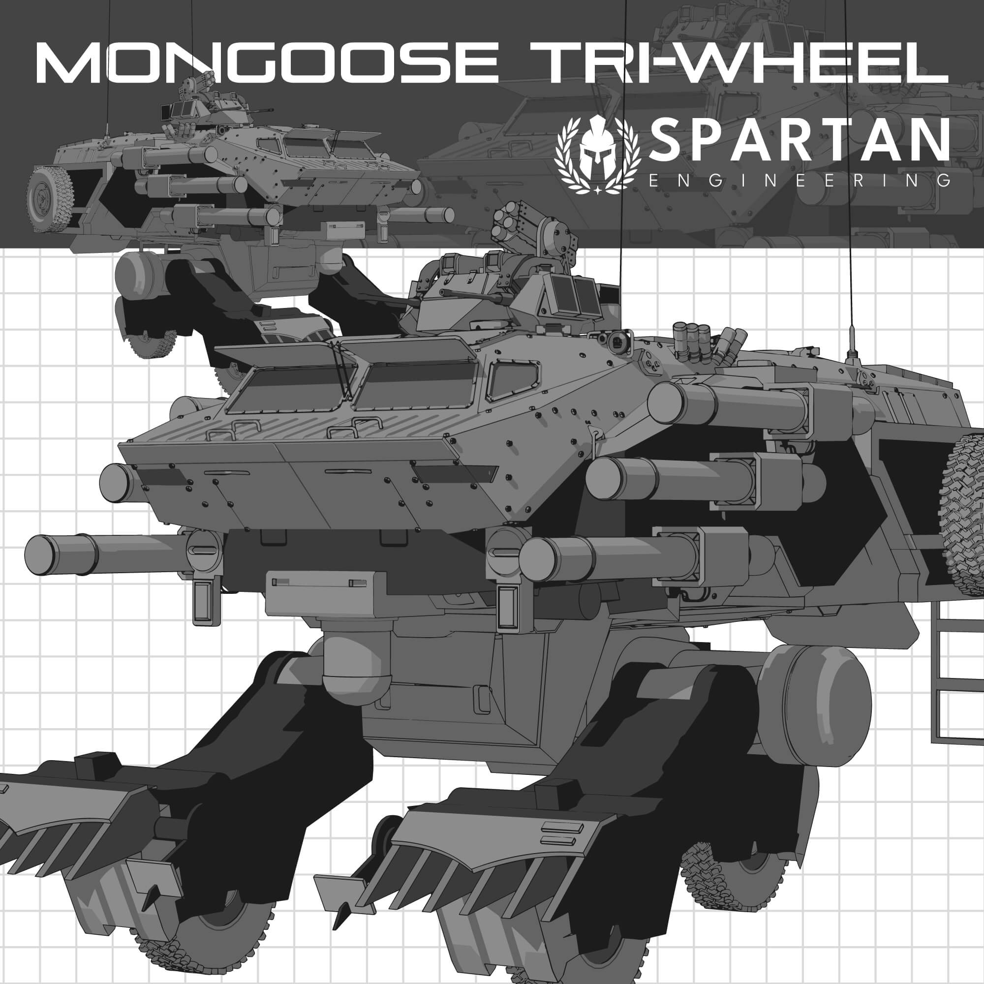 Mongoose Tri-Wheeled Tank Crawler – Scalable Vector Graphic Set - Gunframe Series