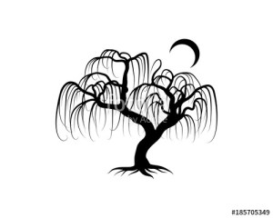 willow tree drawing simple vector silhouette line moon drawings hand vectorified paintingvalley