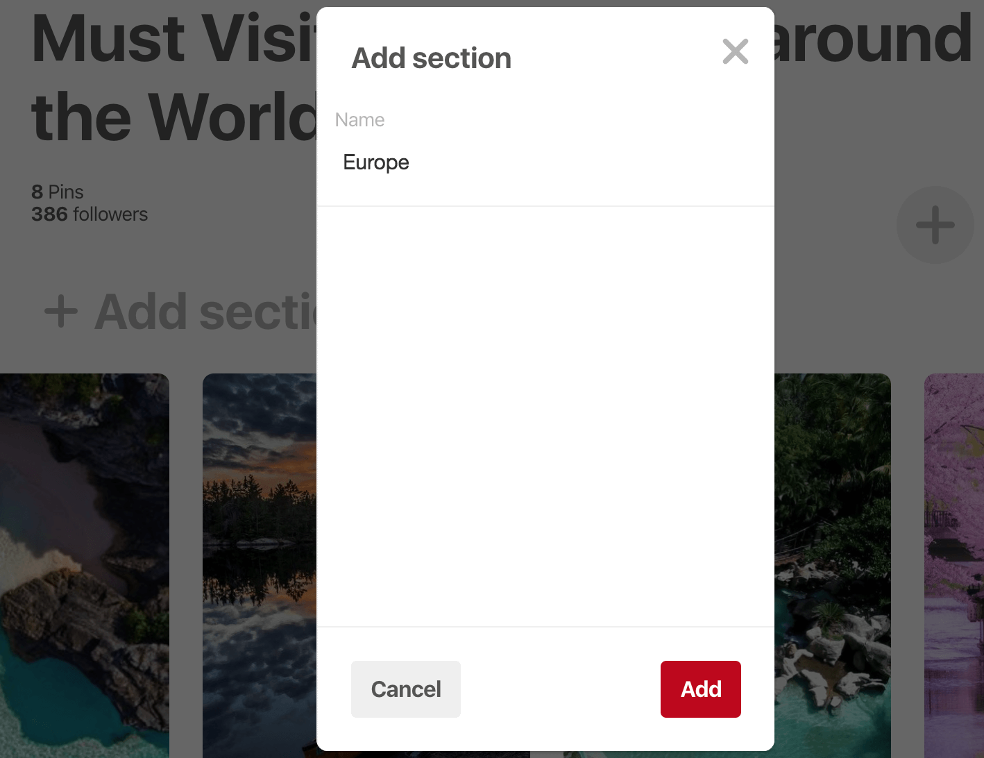 Pinterest Add Section