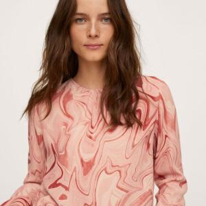 MANGO Marble-Print Blouse in Pastel Pink
