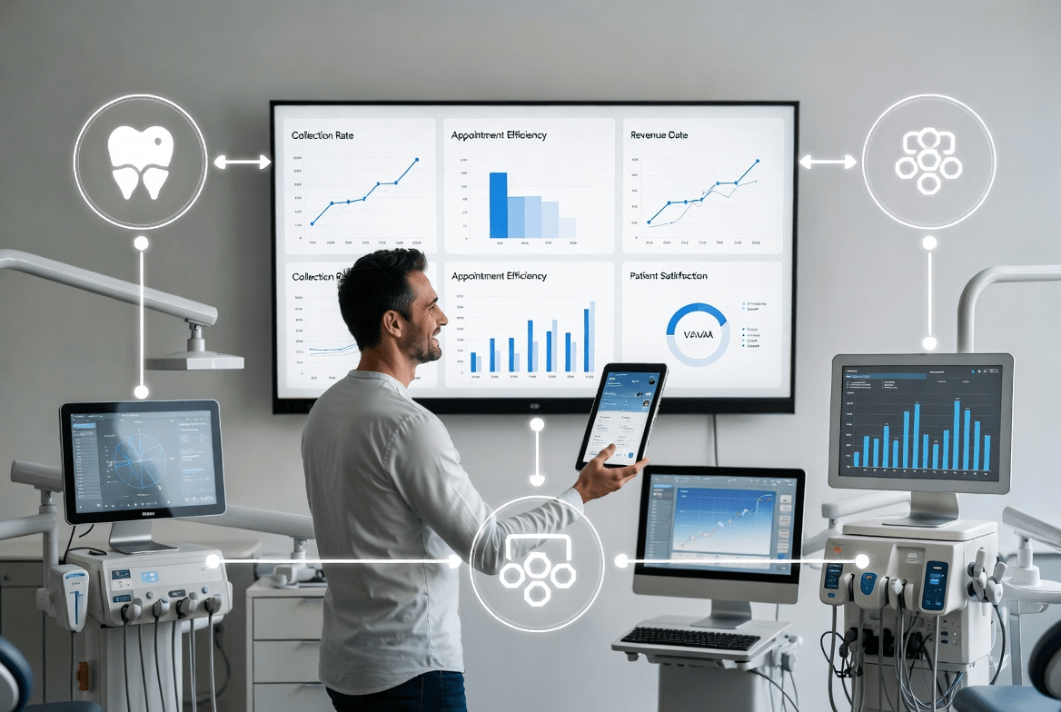 Doctor presenting analytics on large screen