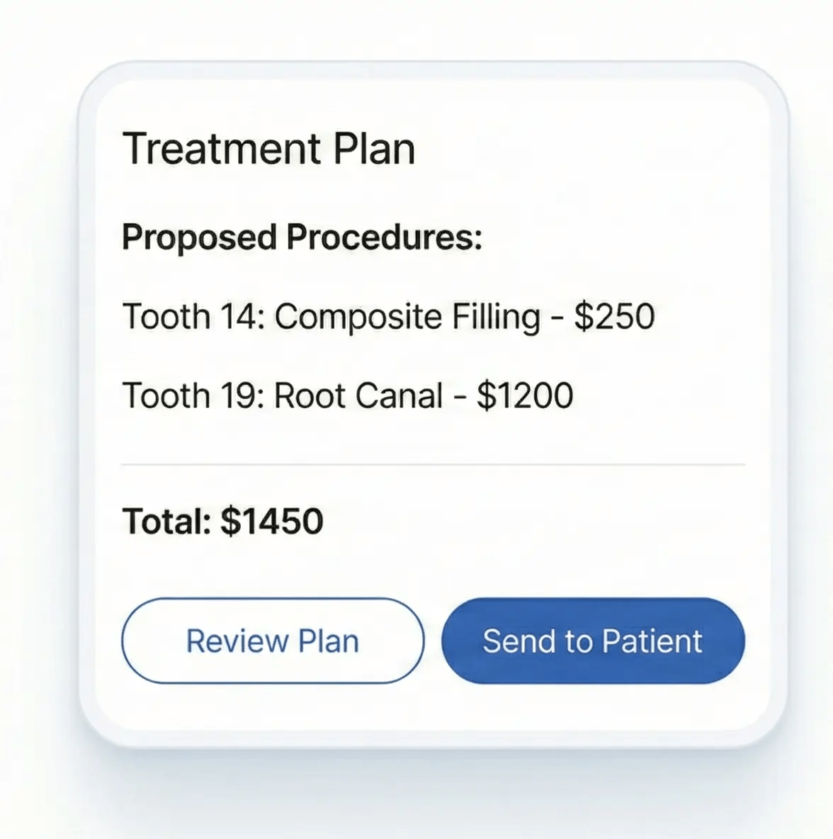 Treatment plan cost summary