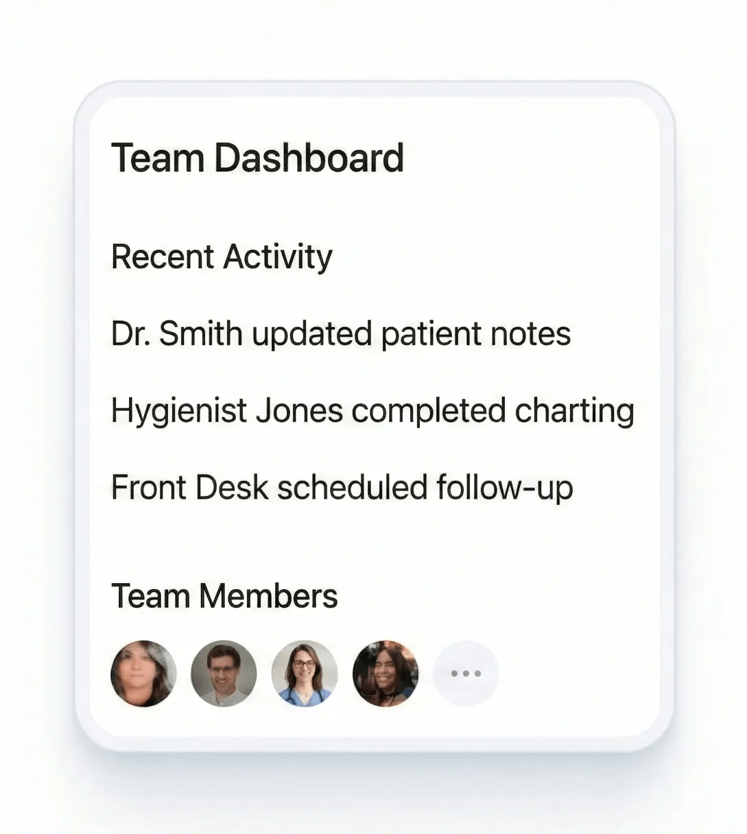Team dashboard recent activity card