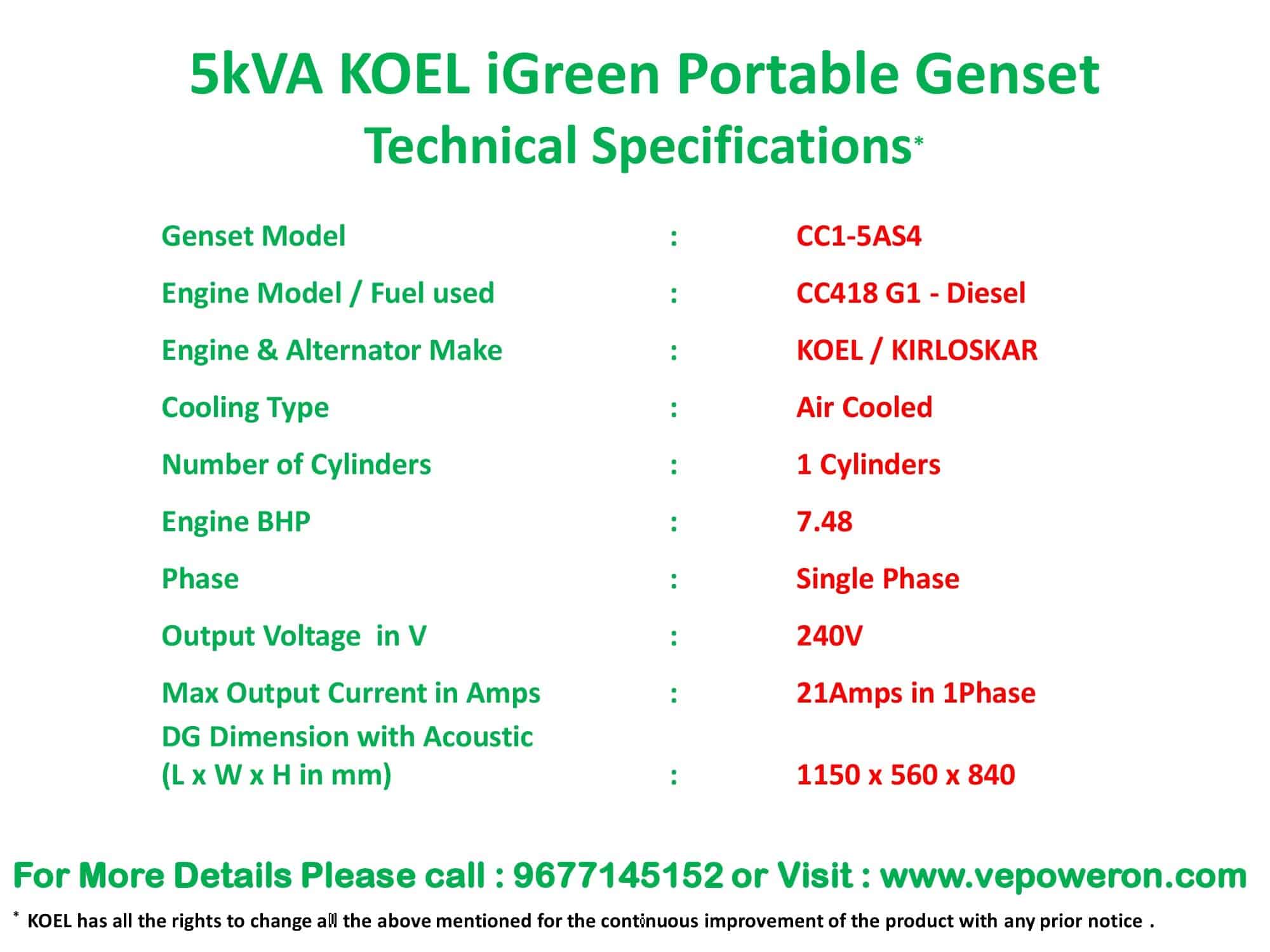 5kVA Genset Prices in Chennai