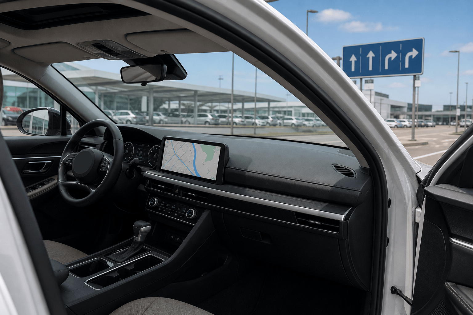 Sonata-class midsize rental sedan with a factory-integrated navigation screen
