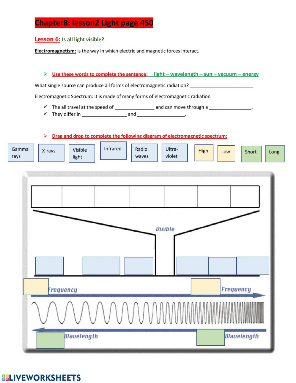 The electromagnetic spectrum worksheet answers