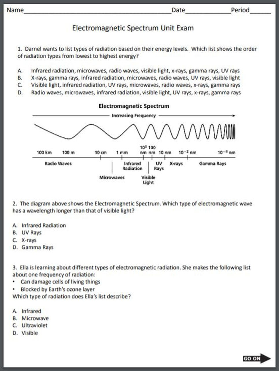 The electromagnetic spectrum worksheet answers