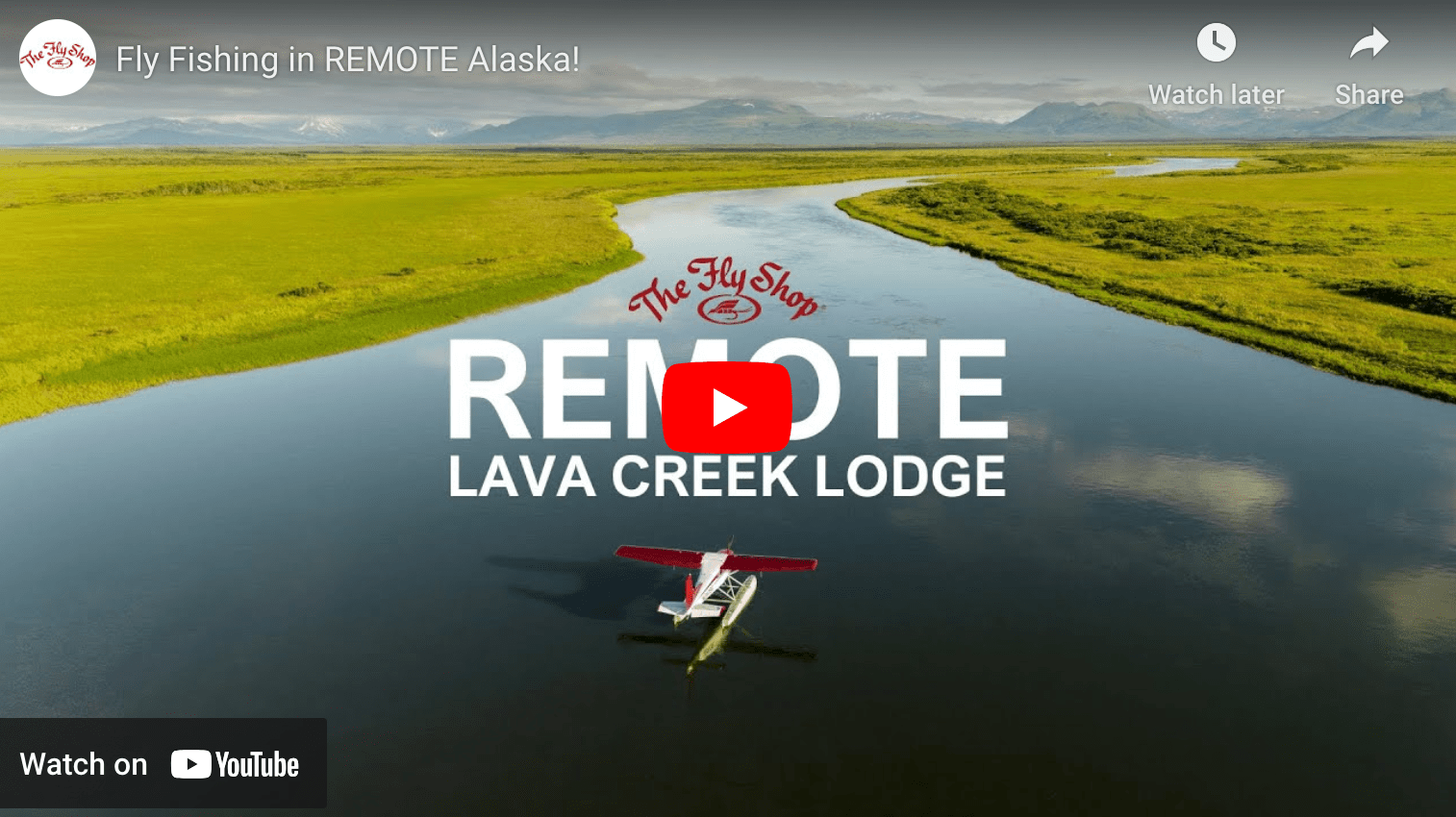 video cover image showing an aerial photo of a float plane landing on a river