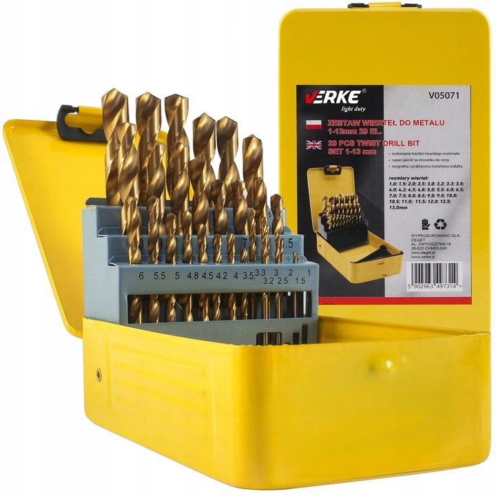 WIERTŁA DO METALU ZESTAW WIERTEŁ 1,5-13mm 29el HSS | V05071 | 5902963497314