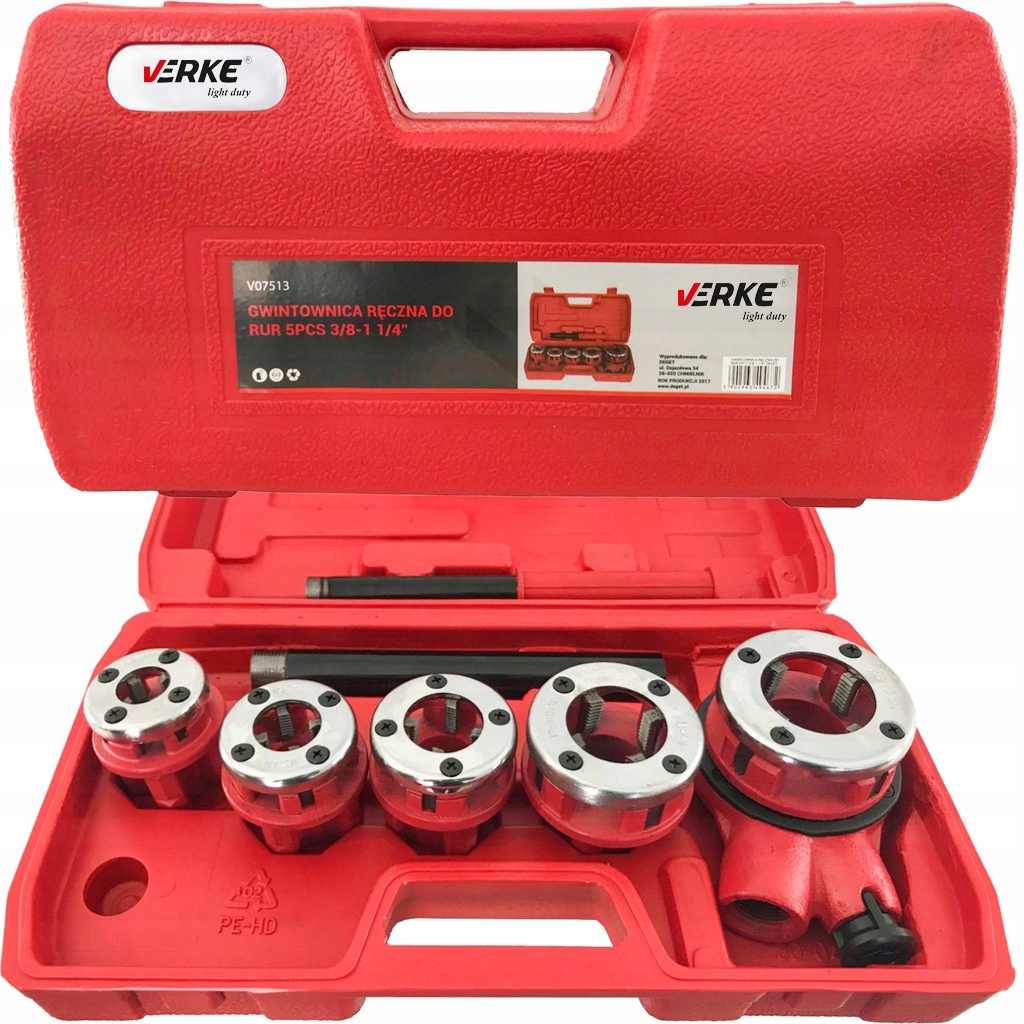 GWINTOWNICA RĘCZNA DO RUR Z GRZECHOTKĄ NARZYNKA 5el 3/8 - 1 1/4 | V07513 | 5902963494672