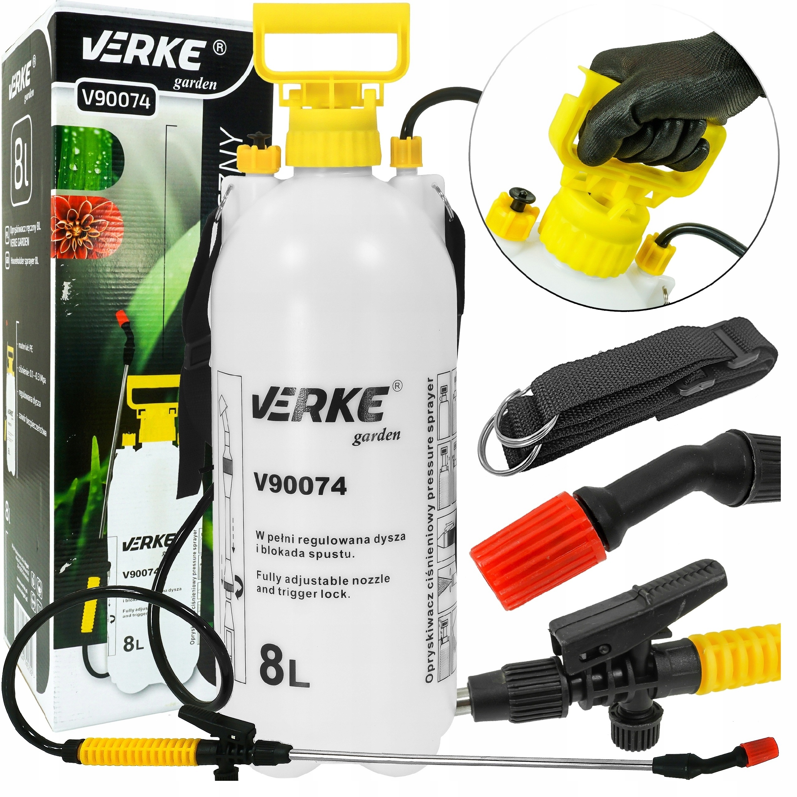 OPRYSKIWACZ CIŚNIENIOWY RĘCZNY OGRODOWY SPRYSKIWACZ DŁUGA LANCA 8L | V90074 | 5908224745729