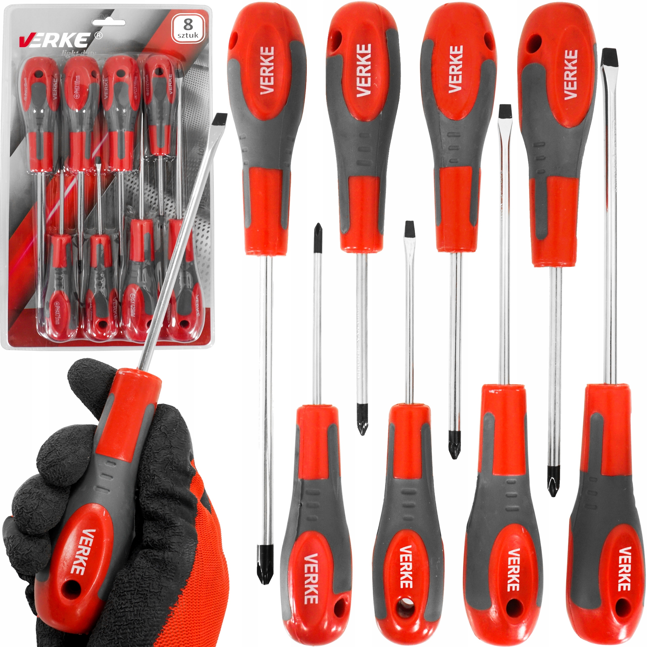 ZESTAW WKRĘTAKÓW ŚRUBOKRĘTÓW WKRĘTAKI ŚRUBOKRĘTY PŁASKIE KRZYŻAKOWE 8szt | V86432 | 5902963496850