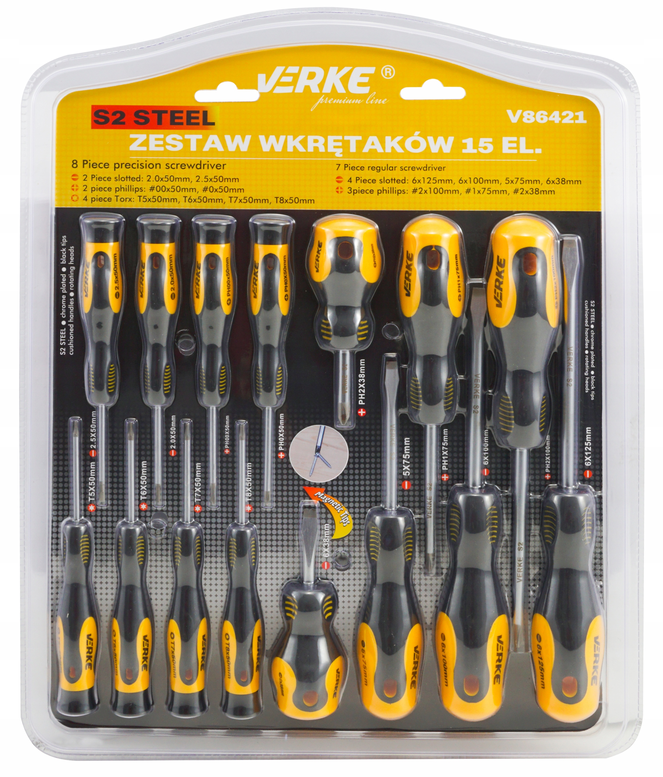 ZESTAW WKRĘTAKÓW ŚRUBOKRĘTÓW WKRĘTAKI VERKE 15el | V86421 | 5902963496805