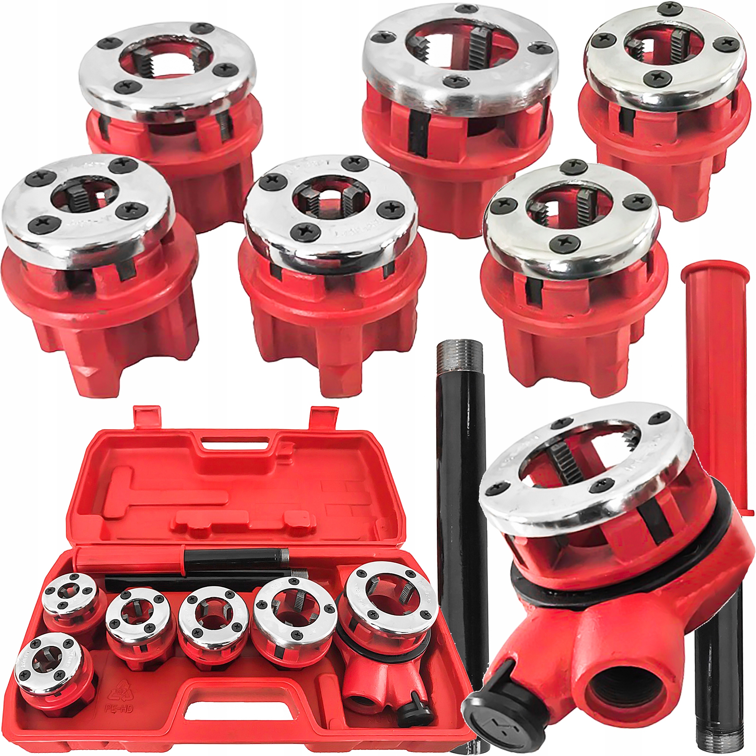 GWINTOWNICA RĘCZNA DO NACINANIA GWINTÓW RUR Z GRZECHOTKĄ NARZYNKAMI 6 SZT | V07514 | 5902963494689