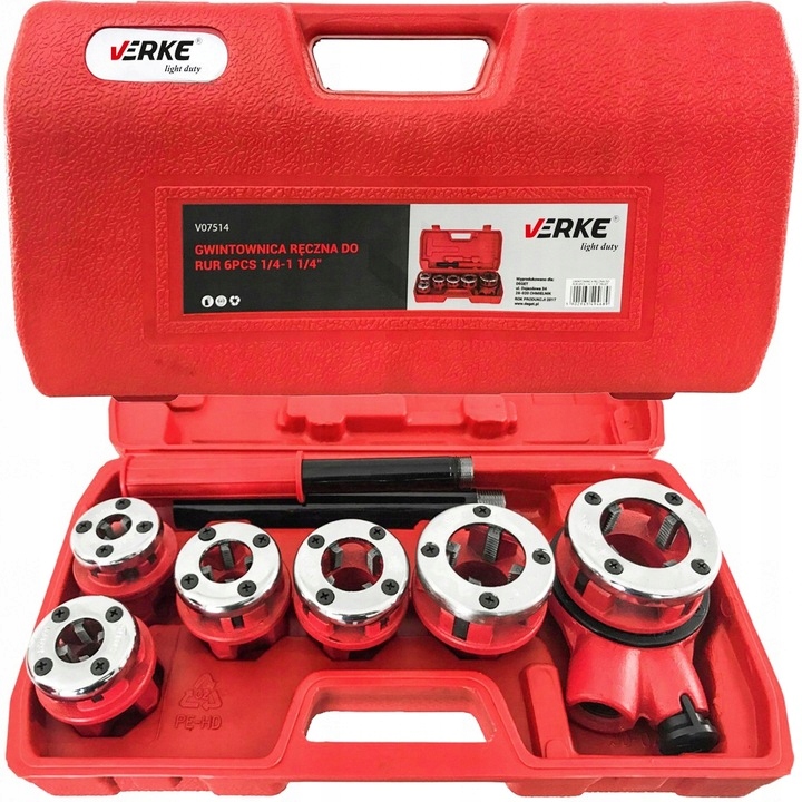 GWINTOWNICA RĘCZNA DO NACINANIA GWINTÓW RUR Z GRZECHOTKĄ NARZYNKAMI 6 SZT | V07514 | 5902963494689