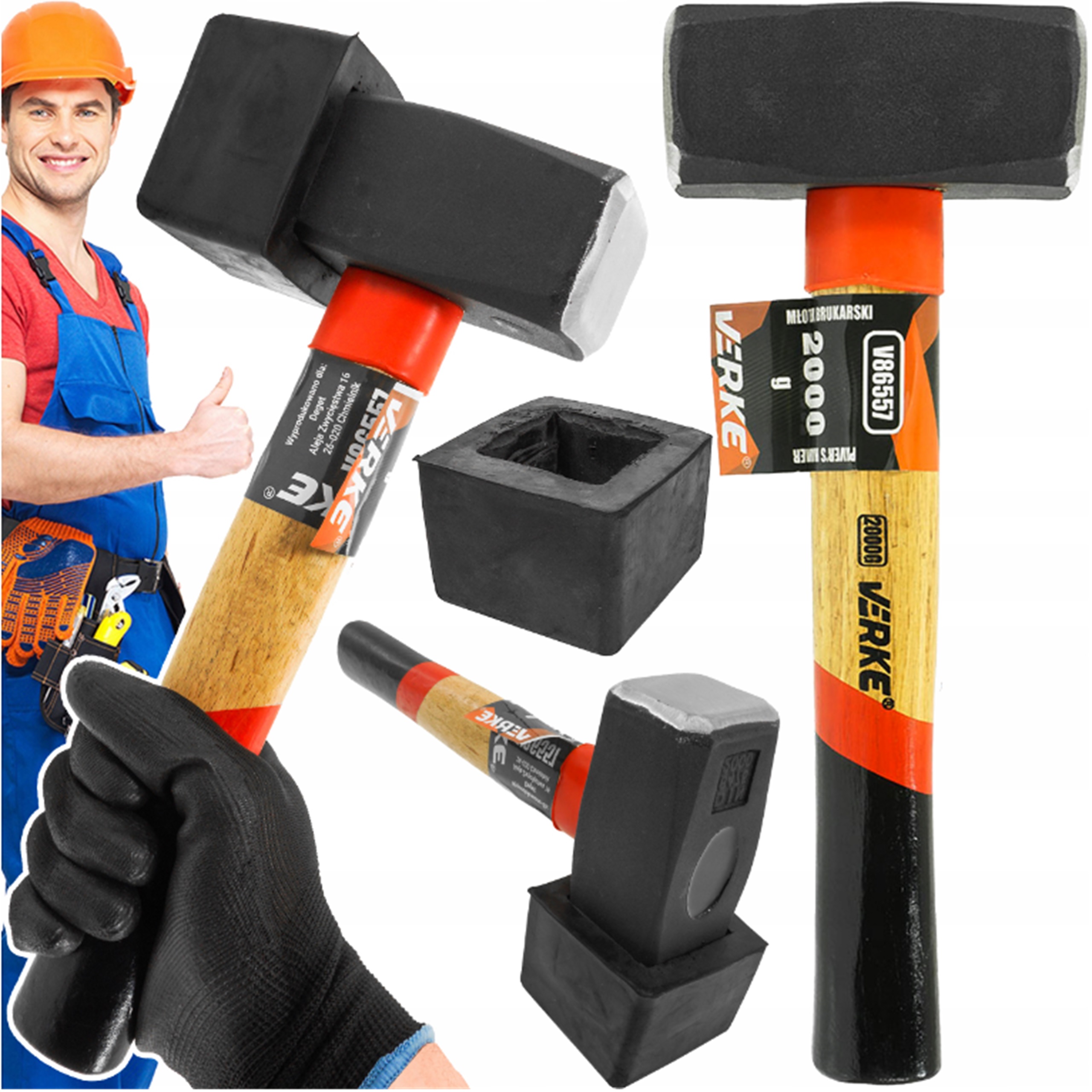 MŁOTEK BRUKARSKI Z NAKŁADKĄ GUMOWĄ GUMĄ DO KOSTKI BRUKOWEJ BRUKU 2000g | V86557 | 5908224743763