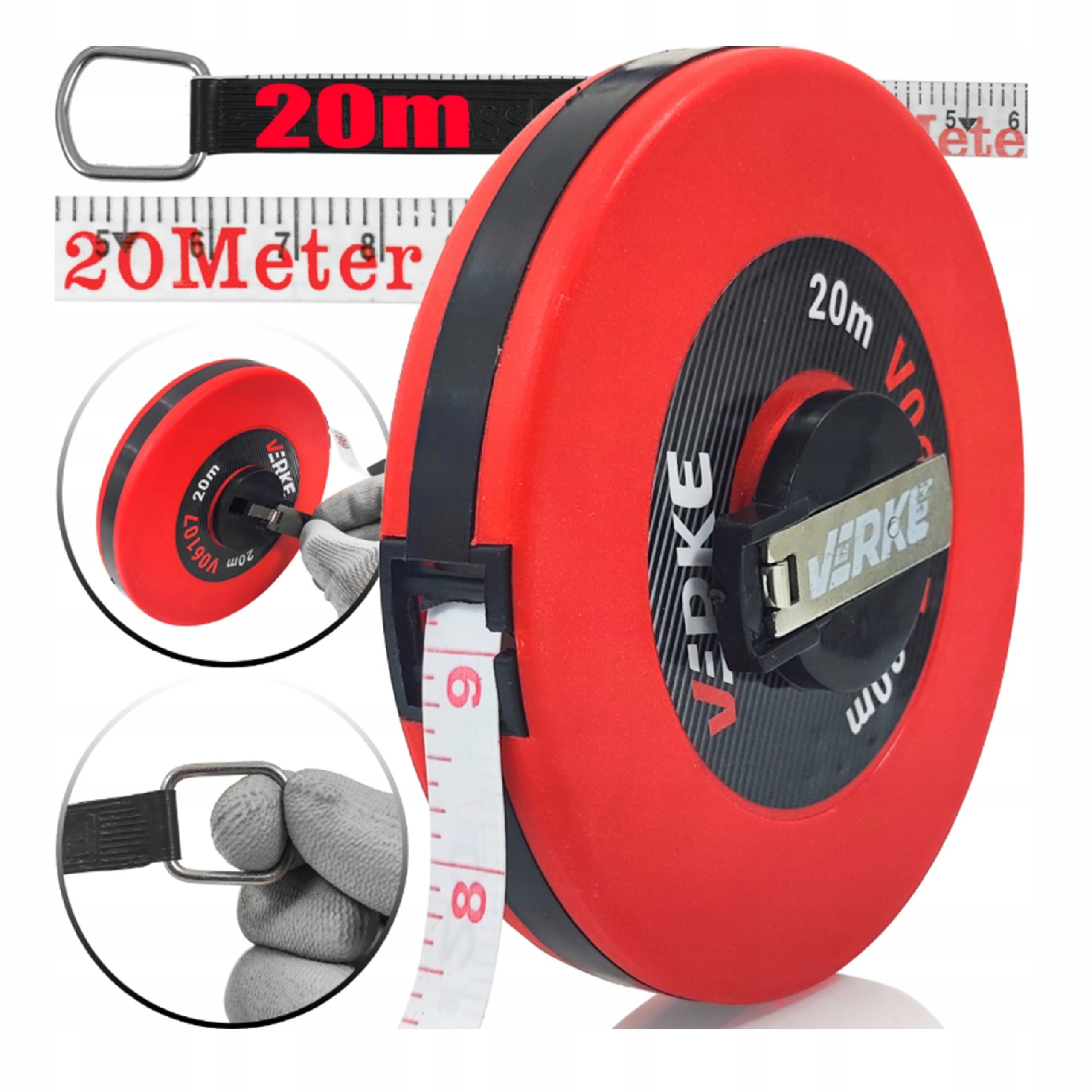 MIARA TAŚMA MIERNICZA METRÓWKA ZWIJANA MIARKA MIARA TAŚMOWA NA KORBKĘ 20M | V06107 | 5908224748881