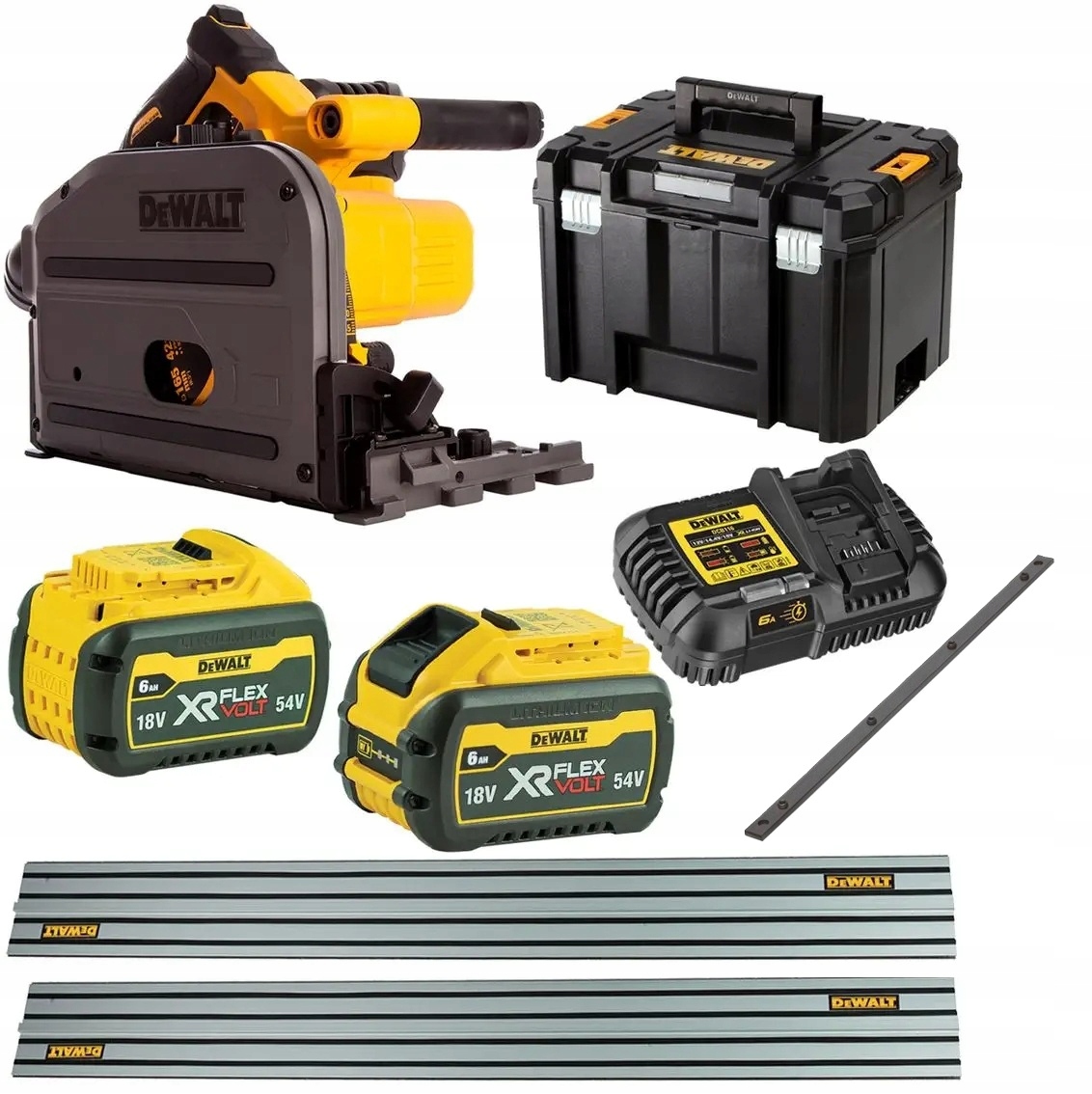 ZAGŁĘBIARKA PILARKA TARCZOWA AKUMULATOROWA DEWALT DCS520T2 2x6Ah + 2xSZYNA | DCS520T2-QW+DWS5022-XJ+DWS5022-XJ+DE6292-XJ | 5035048643006503504819109550350481910955011402277254