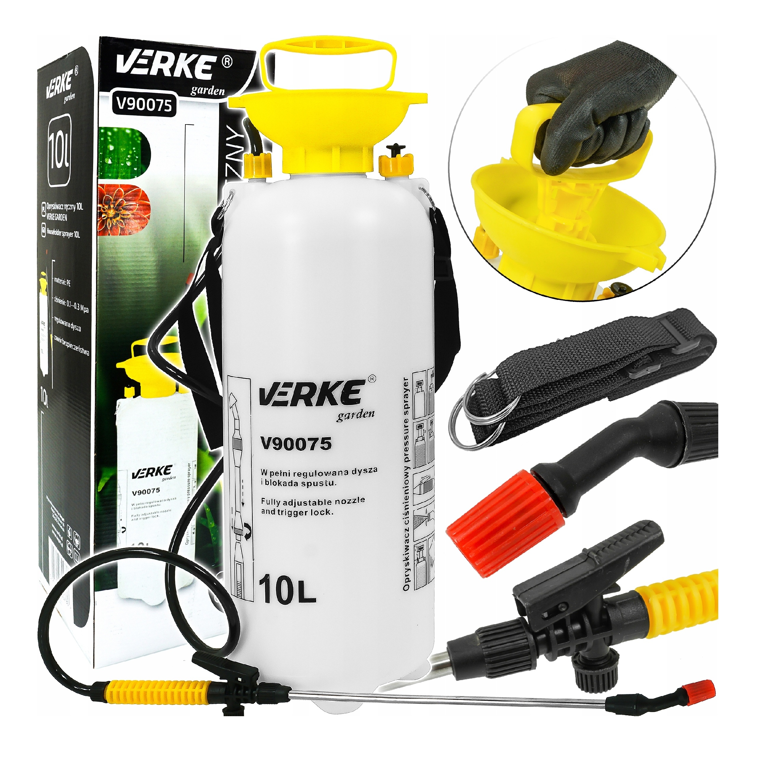 OPRYSKIWACZ RĘCZNY KOMPRESYJNY SPRYSKIWACZ CIŚNIENIOWY OGRODOWY DO WODY 10L | V90075 | 5908224745736