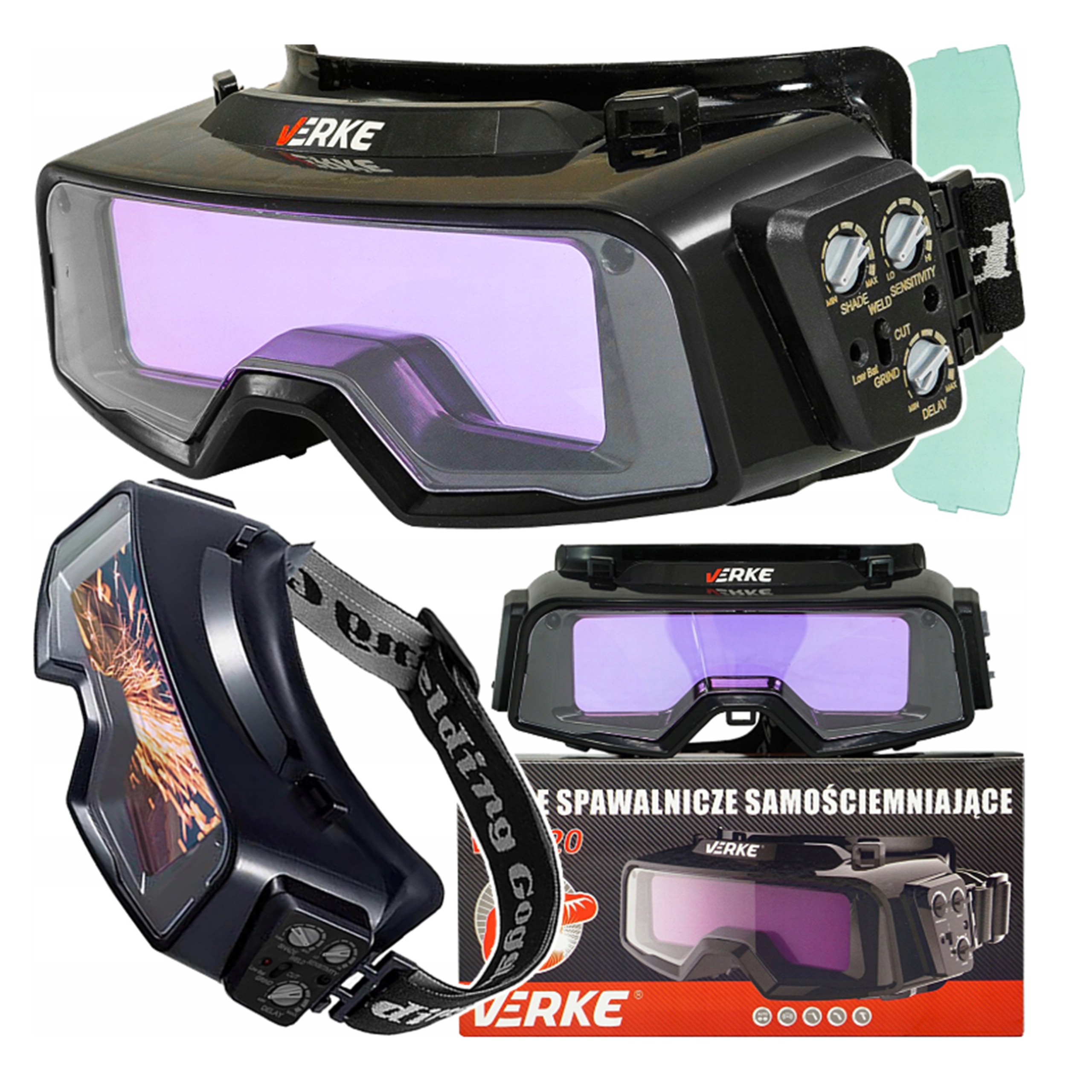 GOGLE SPAWALNICZE OKULARY OCHRONNE SAMOŚCIEMNIAJĄCE MASKA DO SPAWANIA FILTR | V75220 | 5902963498885