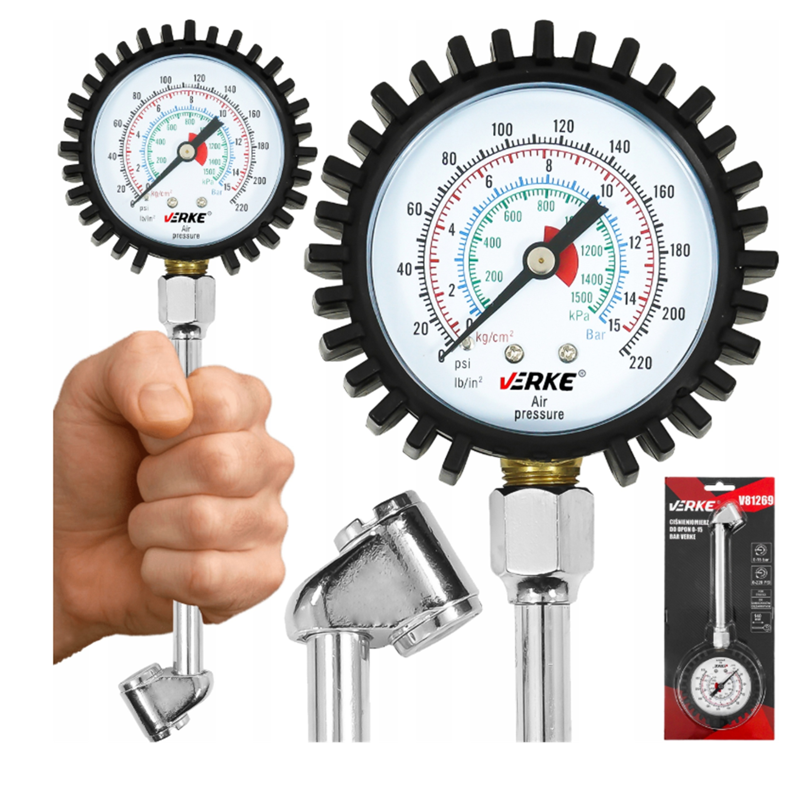 CIŚNIENIOMIERZ DO OPON MIERNIK CIŚNIENIA OPON KÓŁ OPONACH KOŁACH MANOMETREM | V81269 | 5908224748546