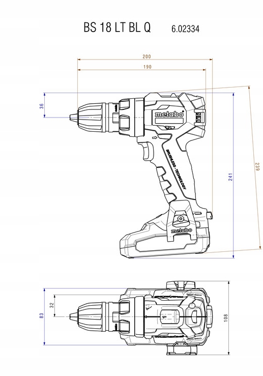 WIERTARKO-WKRĘTARKA METABO BS 18 LT BL Q QUICK 18V 75Nm BODY | 602334890 | 4007430302335
