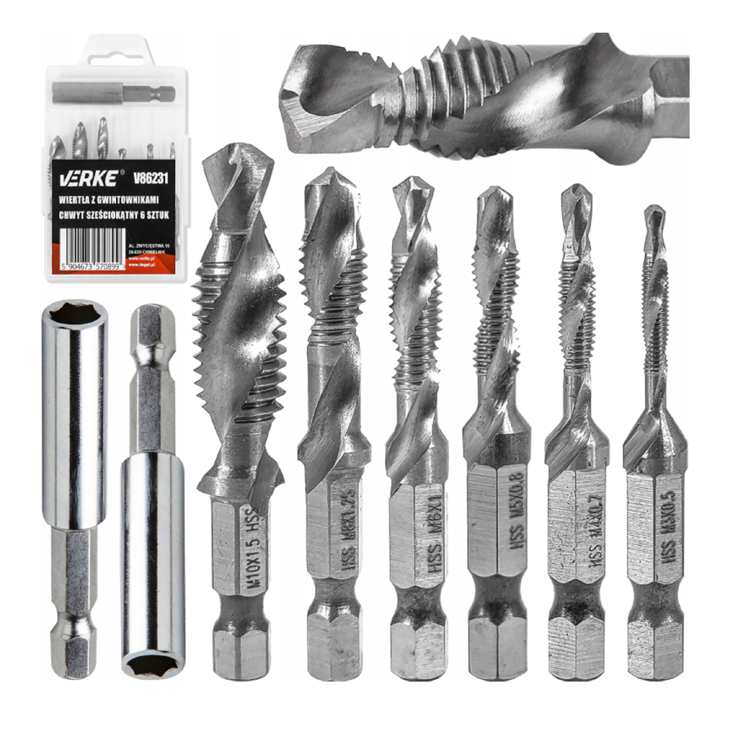 WIERTŁA Z GWINTOWNIKAMI GWINTUJĄCE HSS M3 - M10 GWINTOWNIKI 6 SZT + UCHWYT | V86231 | 5904673570899