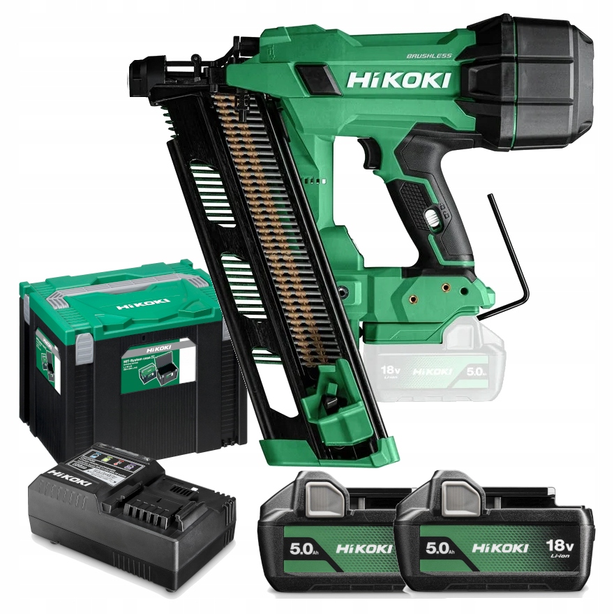 GWOŹDZIARKA AKUMULATOROWA HIKOKI NR1890DRA WQZ 50-90mm BL 21° 2X5,0Ah 18V | NR1890DRAWQZ | 4966376415991