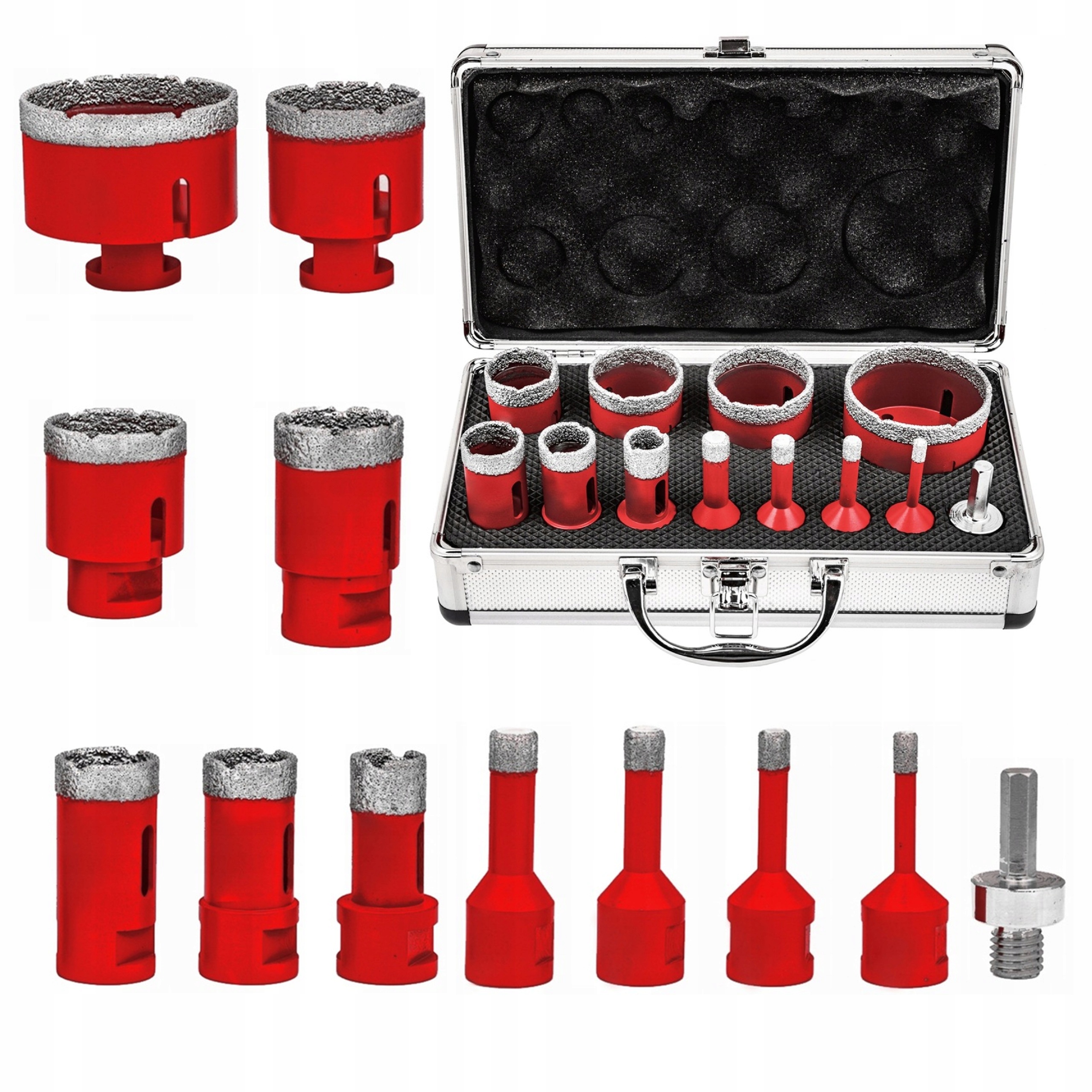 WIERTŁA DIAMENTOWE OTWORNICE DO GRESU 6-68MM ZESTAW OTWORNIC W WALIZCE 12EL | V04373 | 5907737325152