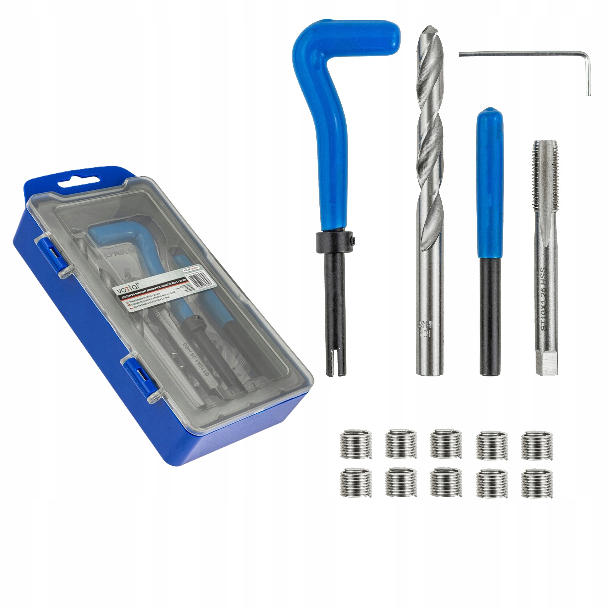 ZESTAW NAPRAWCZY DO GWINTÓW M10x1.25 NAPRAWY ZERWANYCH GWINTU 10 SPRĘZYNEK | V07077 | 5905475664397