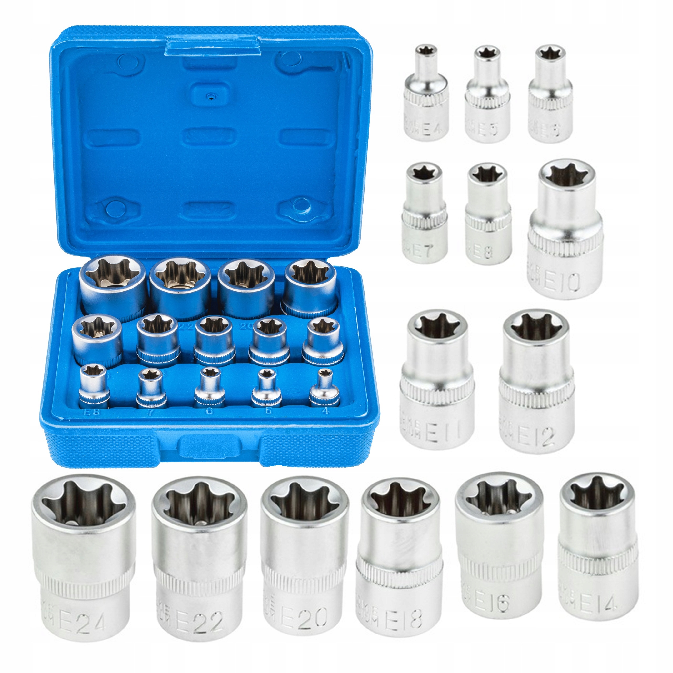 KLUCZE NASADOWE TORX E4-E24 NASADKI TORXY WEWNĘTRZNE ZESTAW KLUCZY 14 EL | V08060 | 5907737322168