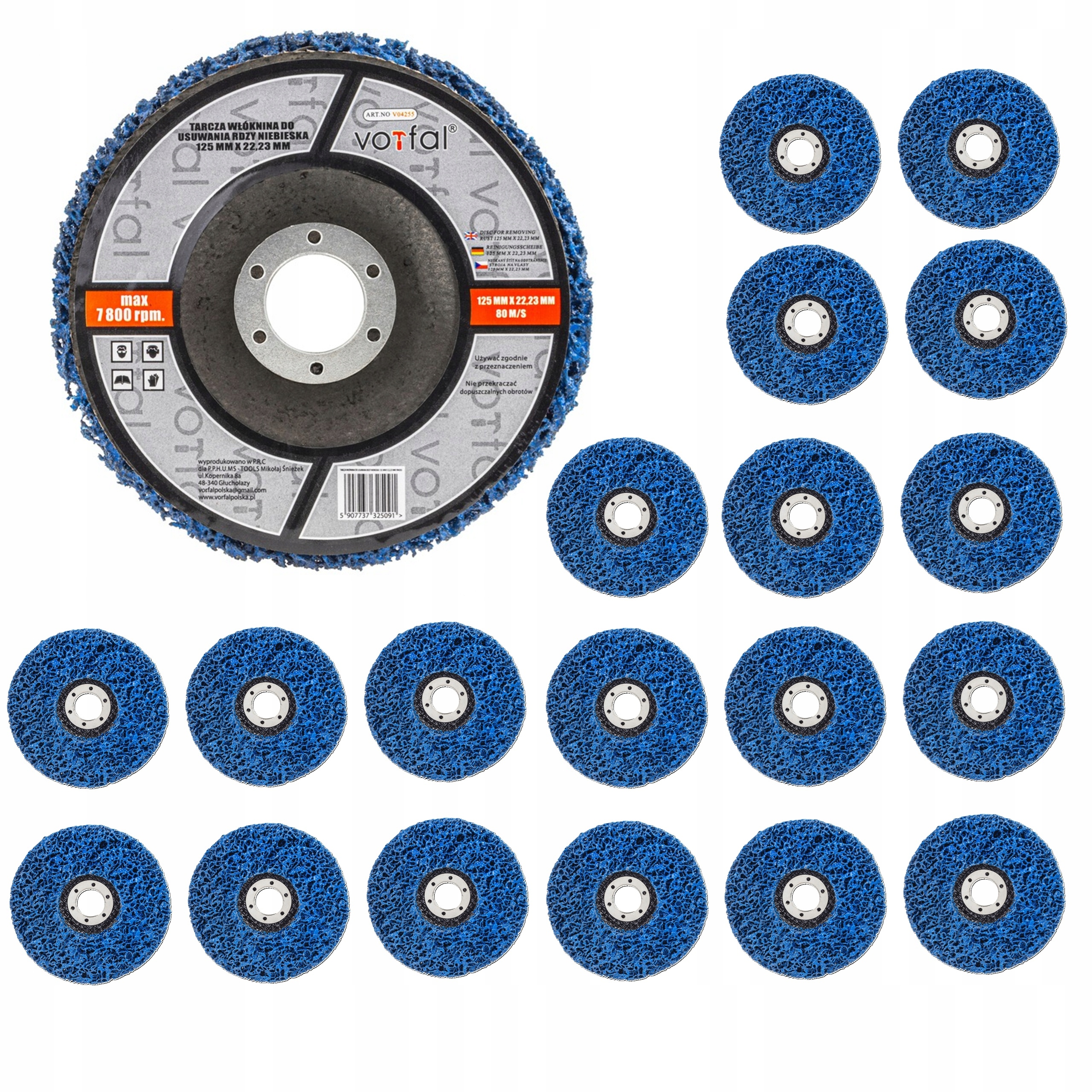 TARCZA WŁÓKNINA USUWANIA RDZY METALU DREWNA STALI WŁOSY MURZYNA 125MM INOX | V04255x20