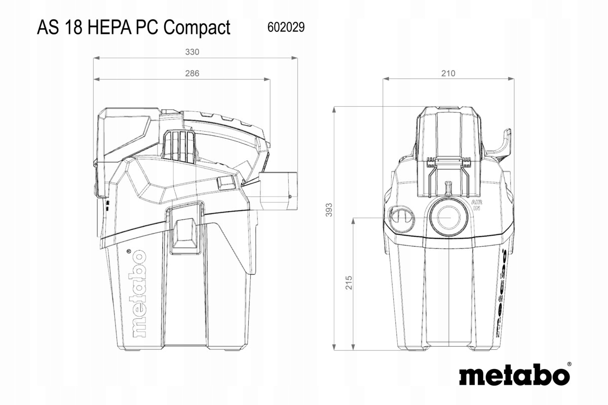 ODKURZACZ PRZEMYSŁOWY AKUMULATOROWY METABO AS 18 HEPA PC Compact 18V | 602029850 | 4061792197558