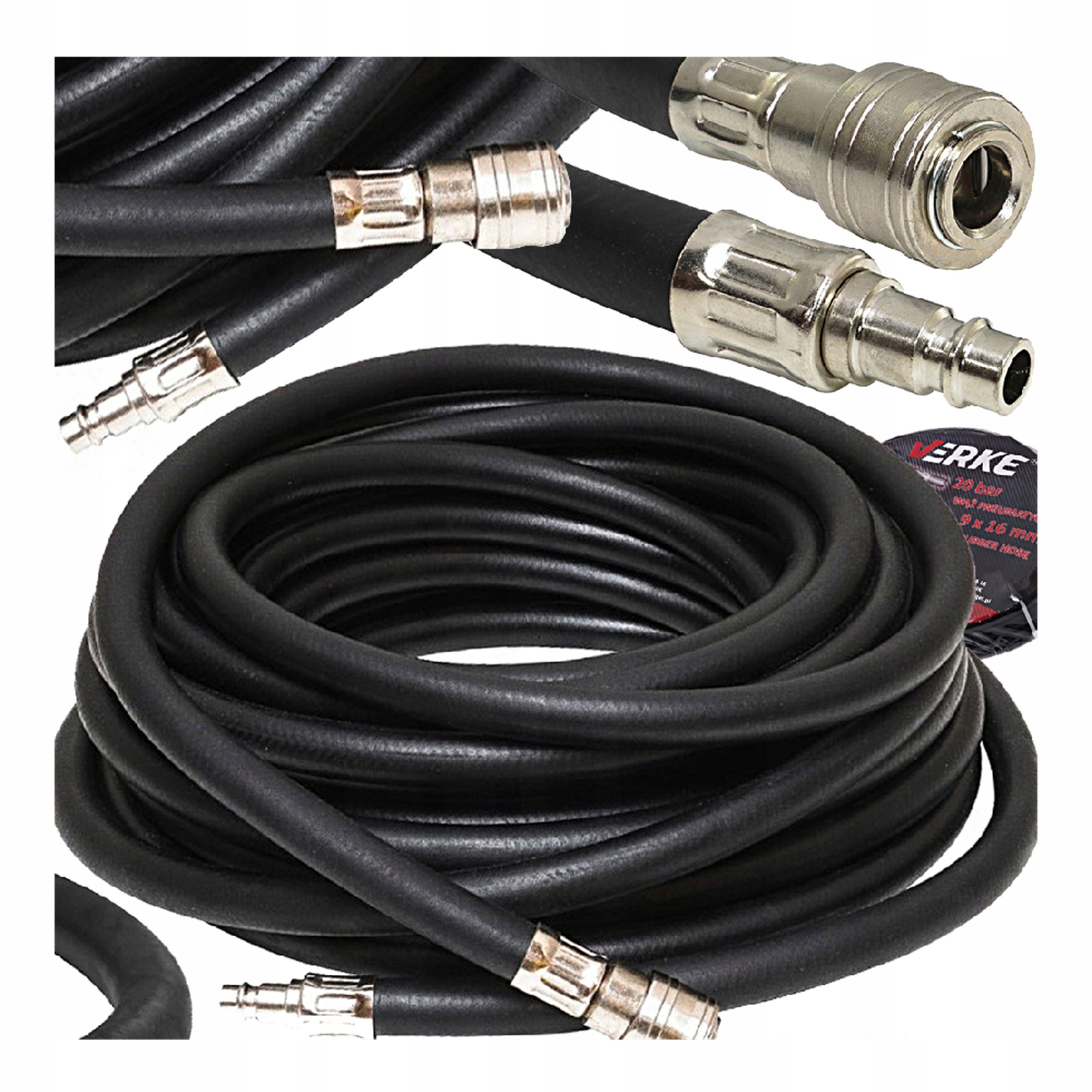 WĄŻ PNEUMATYCZNY 20m PRZEWÓD ZAKUWANY DO KOMPRESORA GUMOWY ZŁĄCZKAMI MIĘKKI | V81359 | 5904673571629