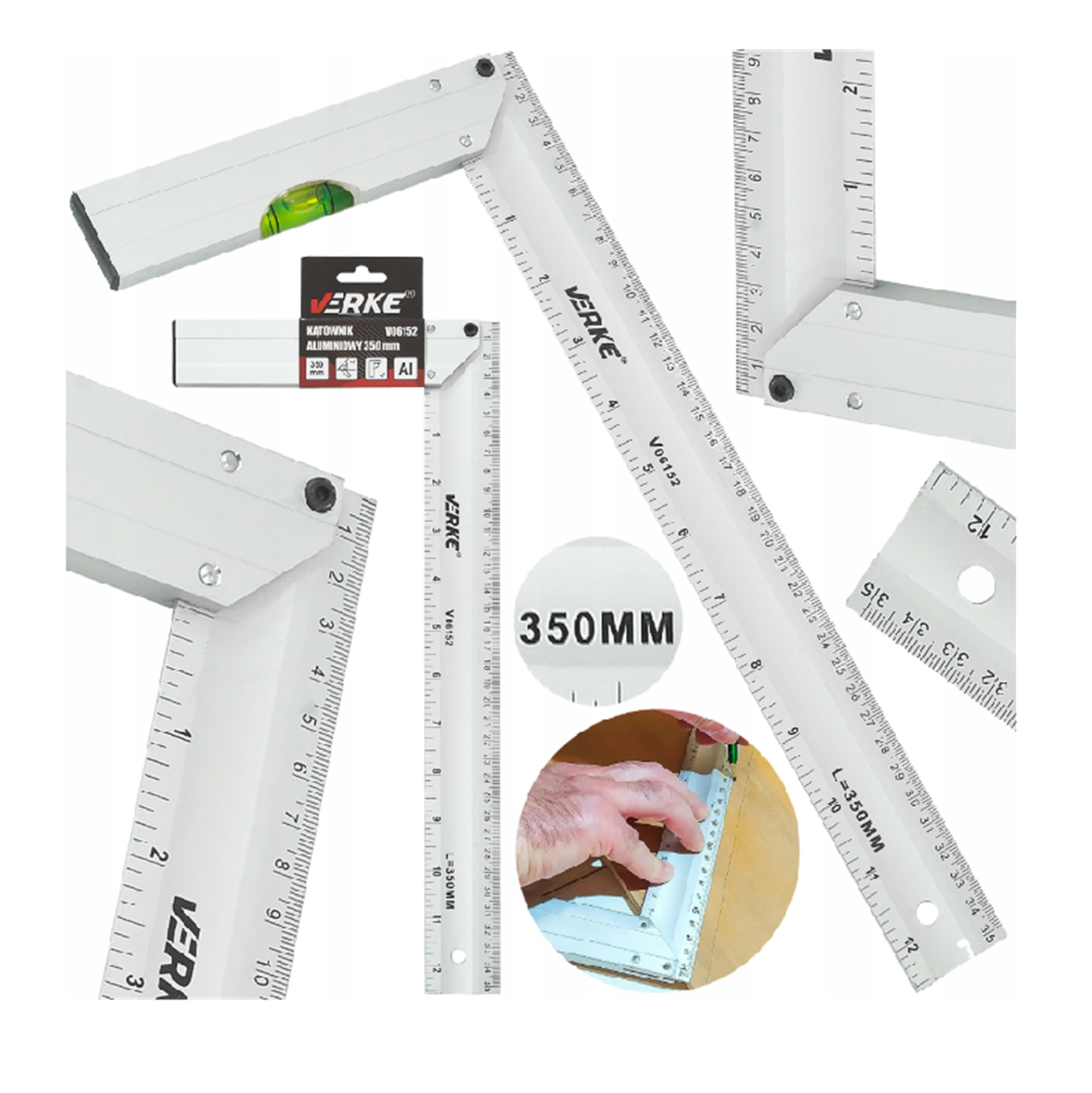 KĄTOWNIK STOLARSKI CIESIELSKI ALUMINIOWY BUDOWLANY WINKIEL PRZYMIAR 350mm | V06152 | 5908224749499