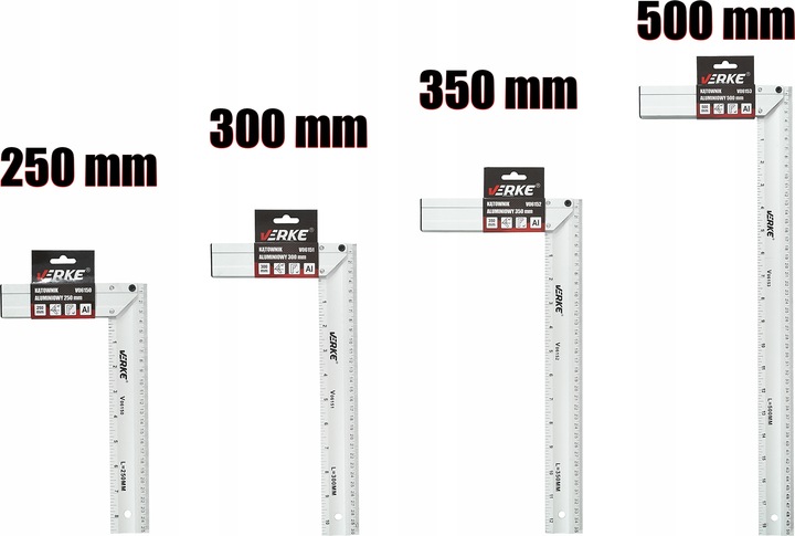 4x KĄTOWNIK STOLARSKI CIESIELSKI ALUMINIOWY BUDOWLANY WINKIEL PRZYMIAR | V06150+V06151+V06152+V06153 | 5908224749475590822474948259082247494995908224749505