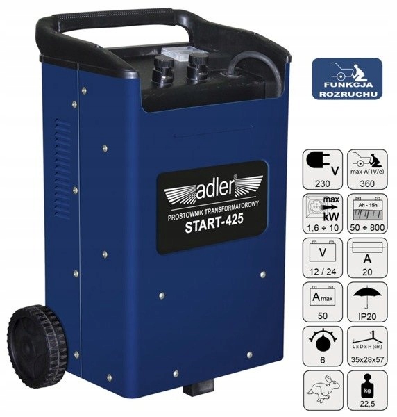 PROSTOWNIK Z ROZRUCHEM TRANSFORMATOROWY ADLER START-425 12/24V 360A 800Ah | 590.425 | 5907683154790