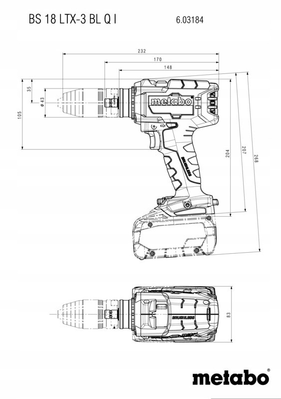 WIERTARKO-WKRĘTARKA METABO BS 18 LTX-3 BL Q I 130Nm Body Carcass 3-BIEGOWA | 603184850 | 4061792225237