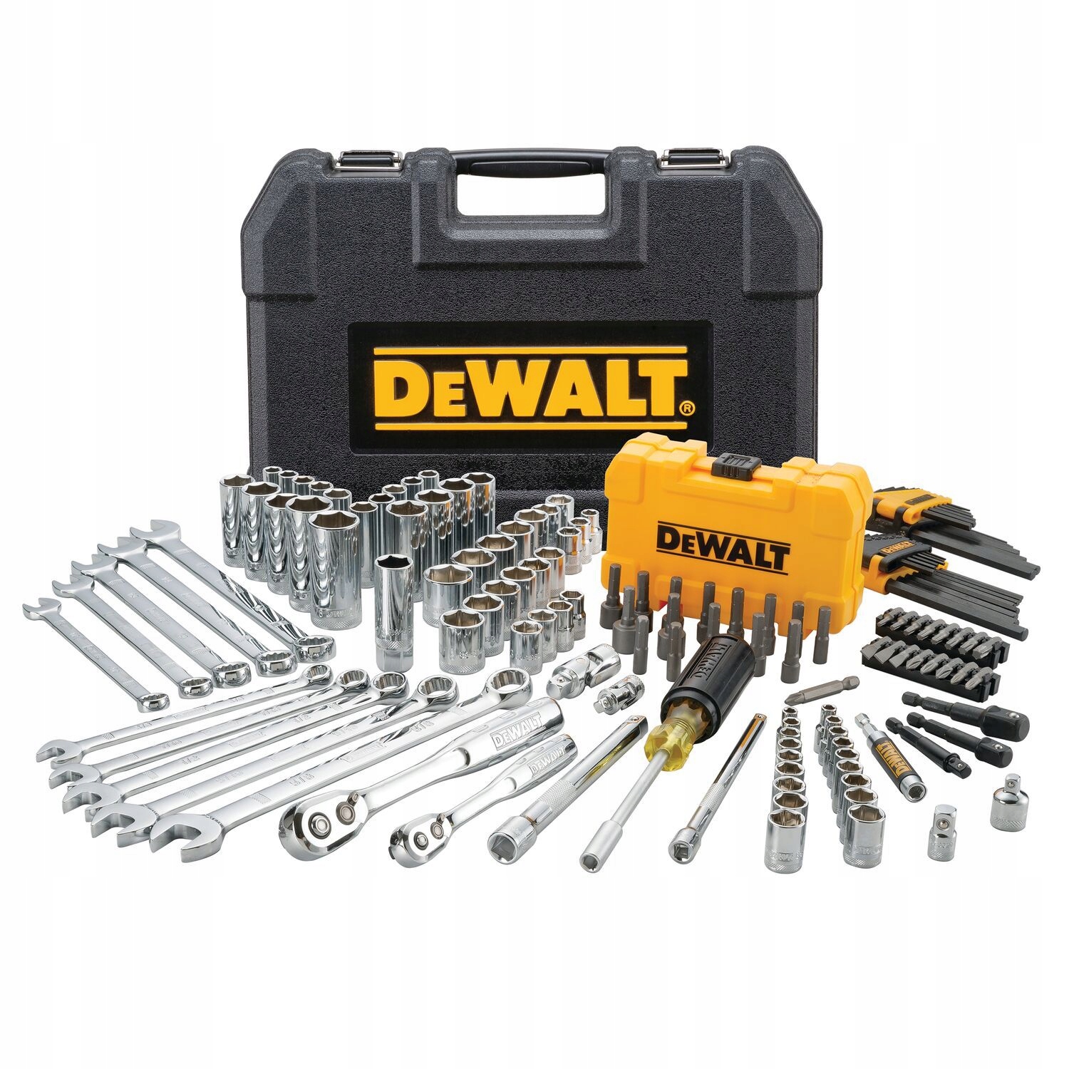 ZESTAW KLUCZY W WALIZCE DEWALT 142el. NASADOWE PŁASKIE GRZECHOTKI 1/4" 3/8" | DWMT73802-1 | 3253561738029