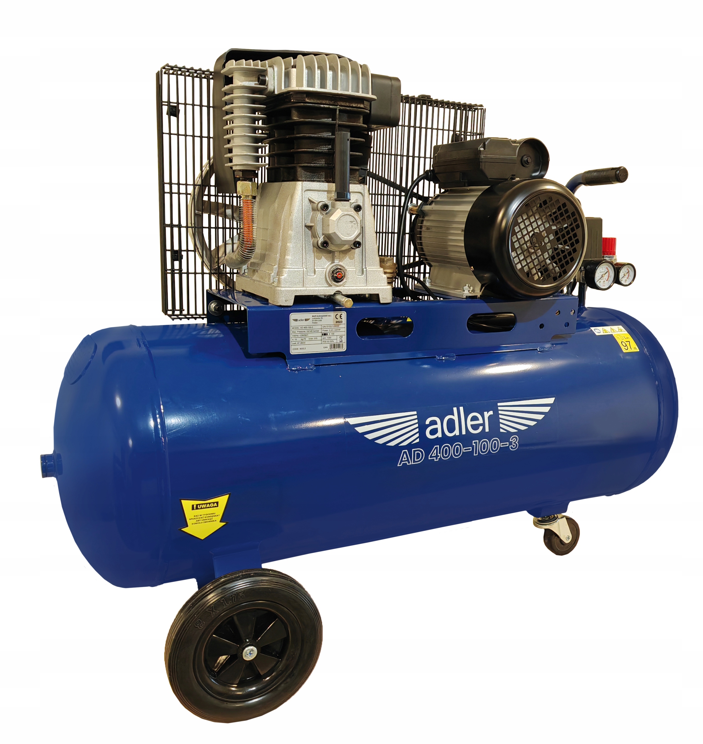 KOMPRESOR TŁOKOWY OLEJOWY ADLER 100L AD400-100-3 230V 10 BAR | 3632.2 | 5907683152970