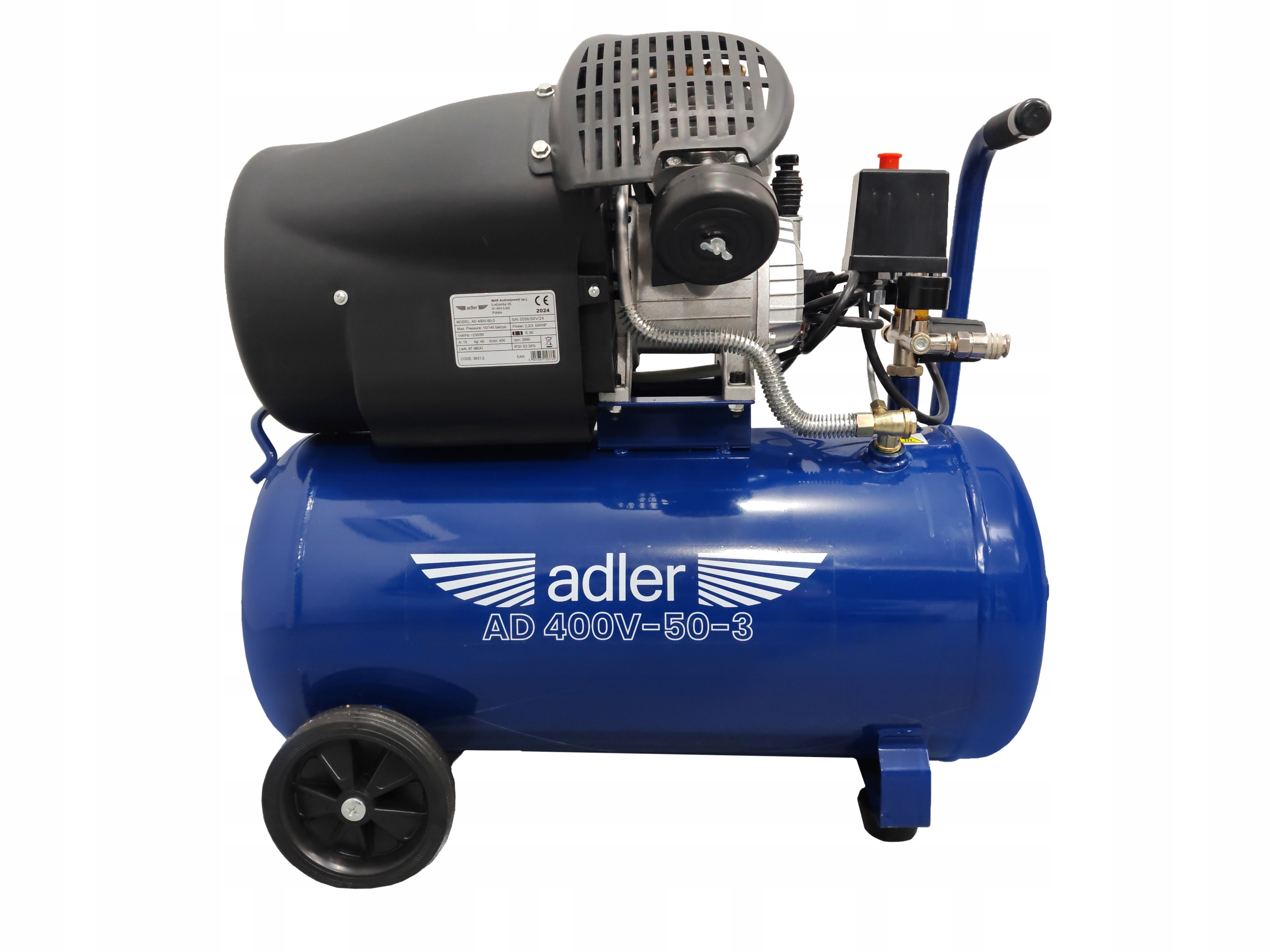KOMPRESOR TŁOKOWY OLEJOWY ADLER 50L AD400V-50-3 230V 2,2kW 10 bar | 3631,2 | 5907683153762