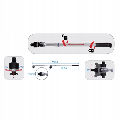 TELESKOPOWA PRZEGUBOWA GRZECHOTKA 3/4" KING TONY OBRACANA GŁOWICA 960MM | 6482-24G | 4712755885745