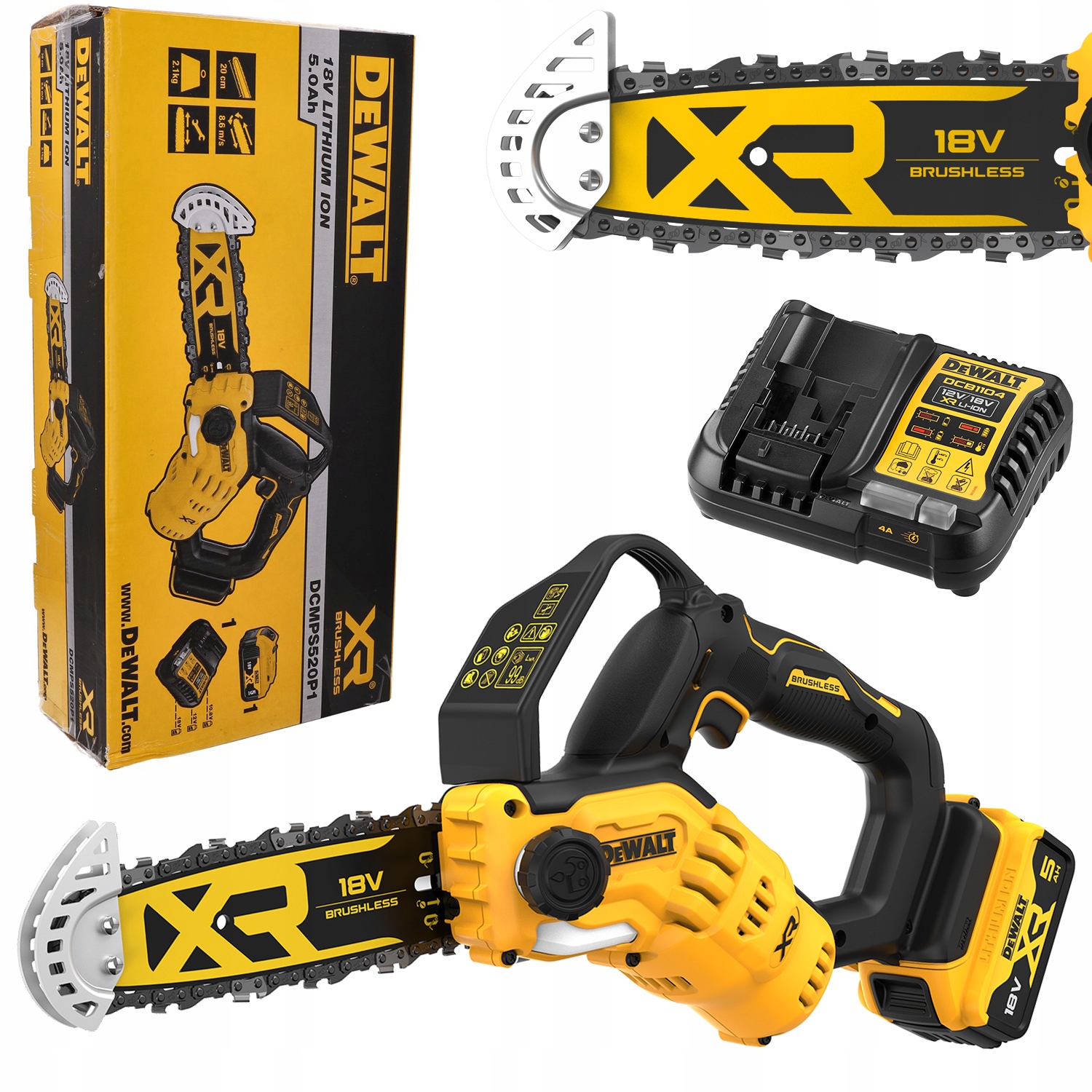 PIŁA PILARKA ŁAŃCUCHOWA GAŁĘZIÓWKA DEWALT DCMPS520P1 20cm 1x5,0Ah 18V XR | DCMPS520P1-QW | 5035048821411