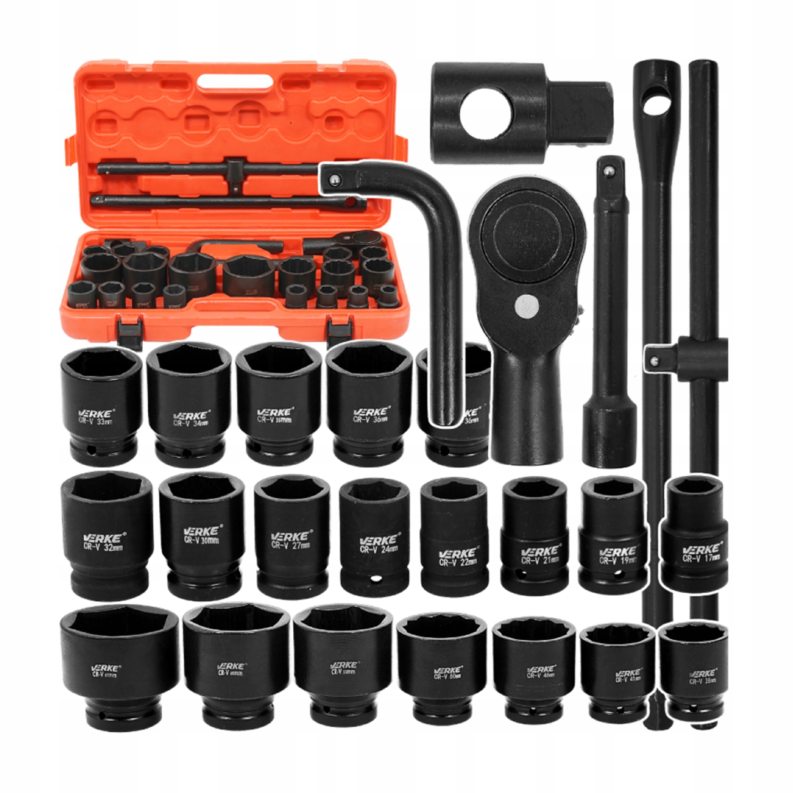 NASADKI UDAROWE 3/4 1 CAL ZESTAW NASADEK KLUCZE NASADOWE 6 / 12-KĄTNE 17-65 | V39473 | 5904673579618