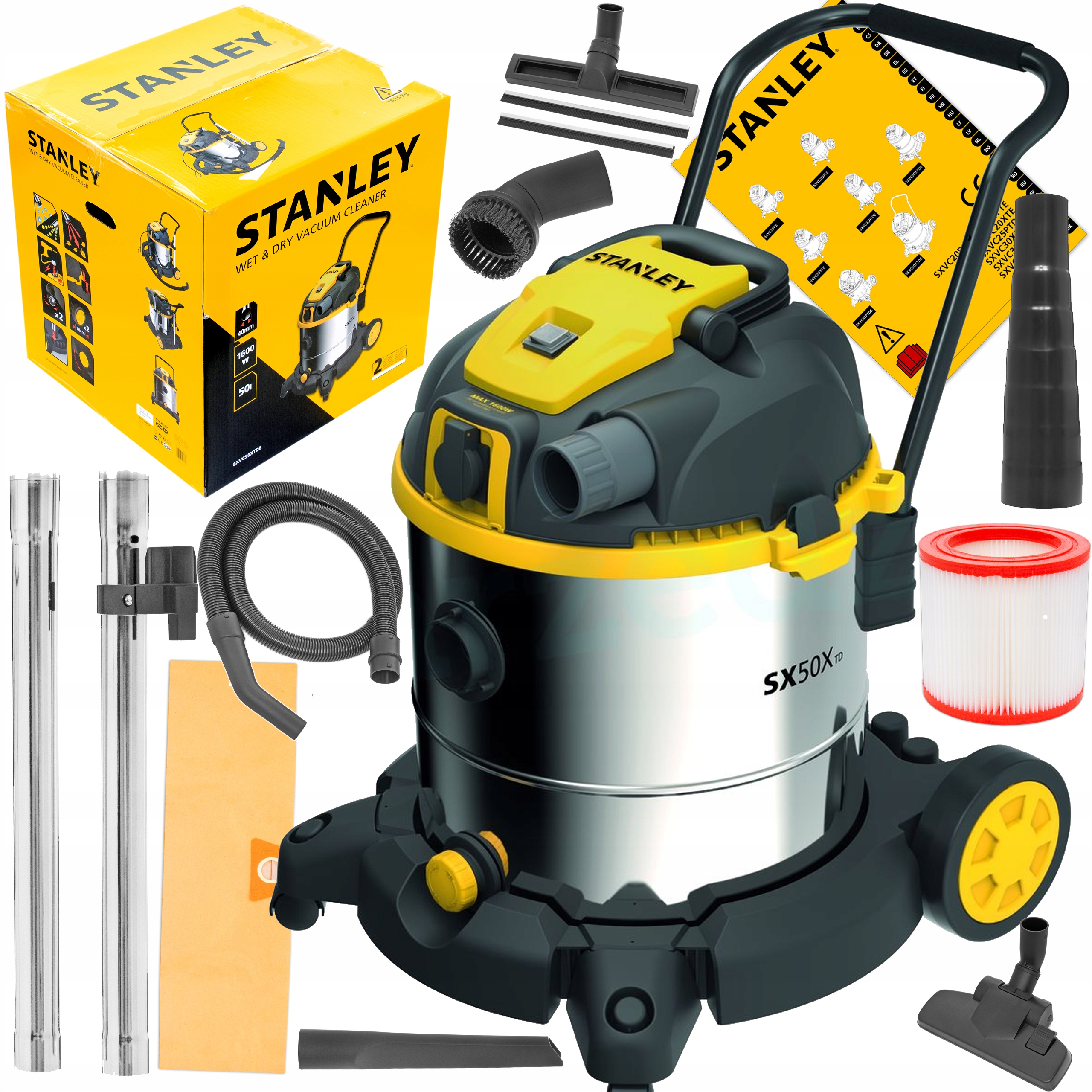 ODKURZACZ WARSZTATOWY PRZEMYSŁOWY STANLEY 50L 1600W SXVC50XTDE SUCHO MOKRO | ST-SXVC50XTDE | 8016287516976