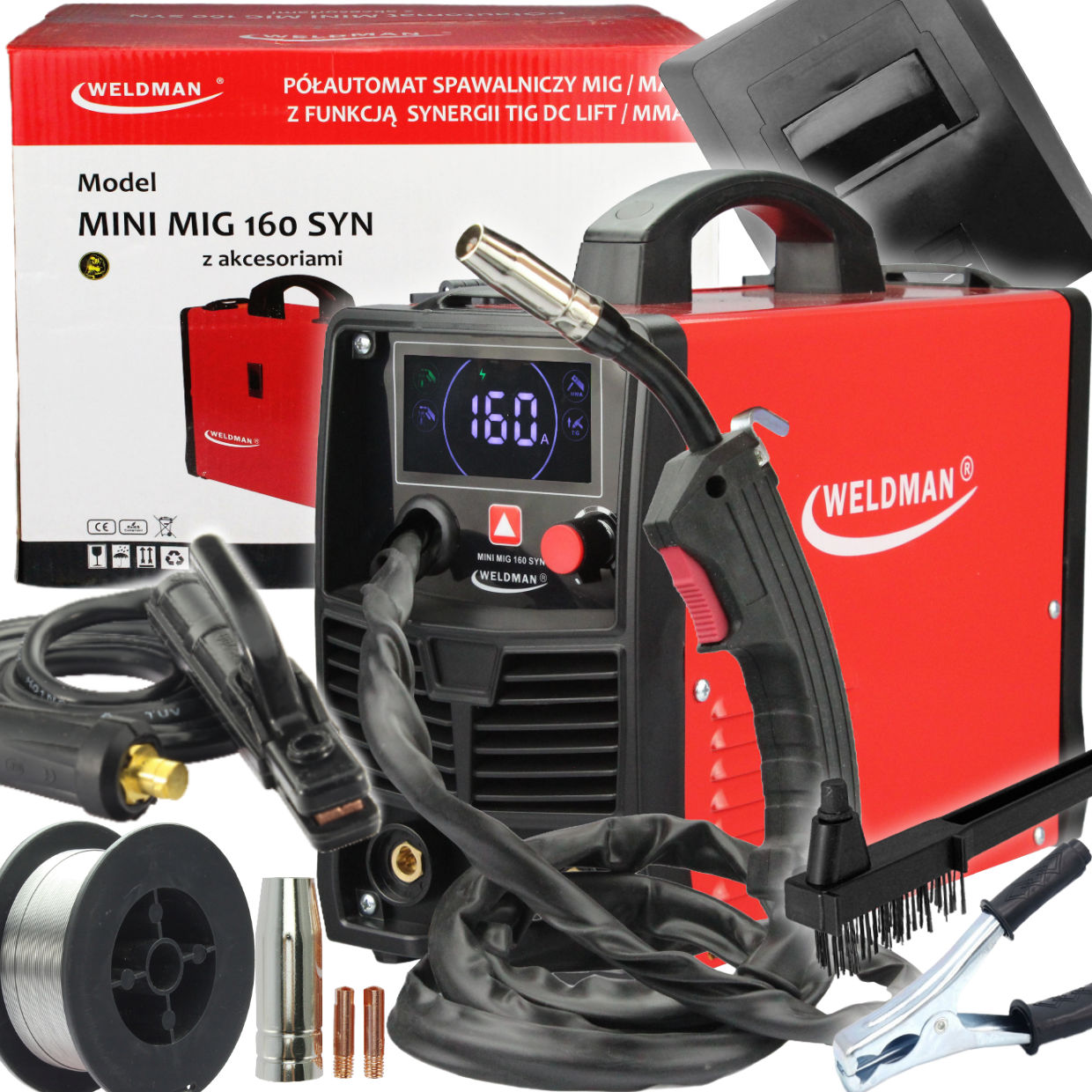 SPAWARKA MIGOMAT BEZGAZOWY INWERTOROWY WELDMAN MINI MIG 160 SYN MMA TIG | 103128 | 5902701751838