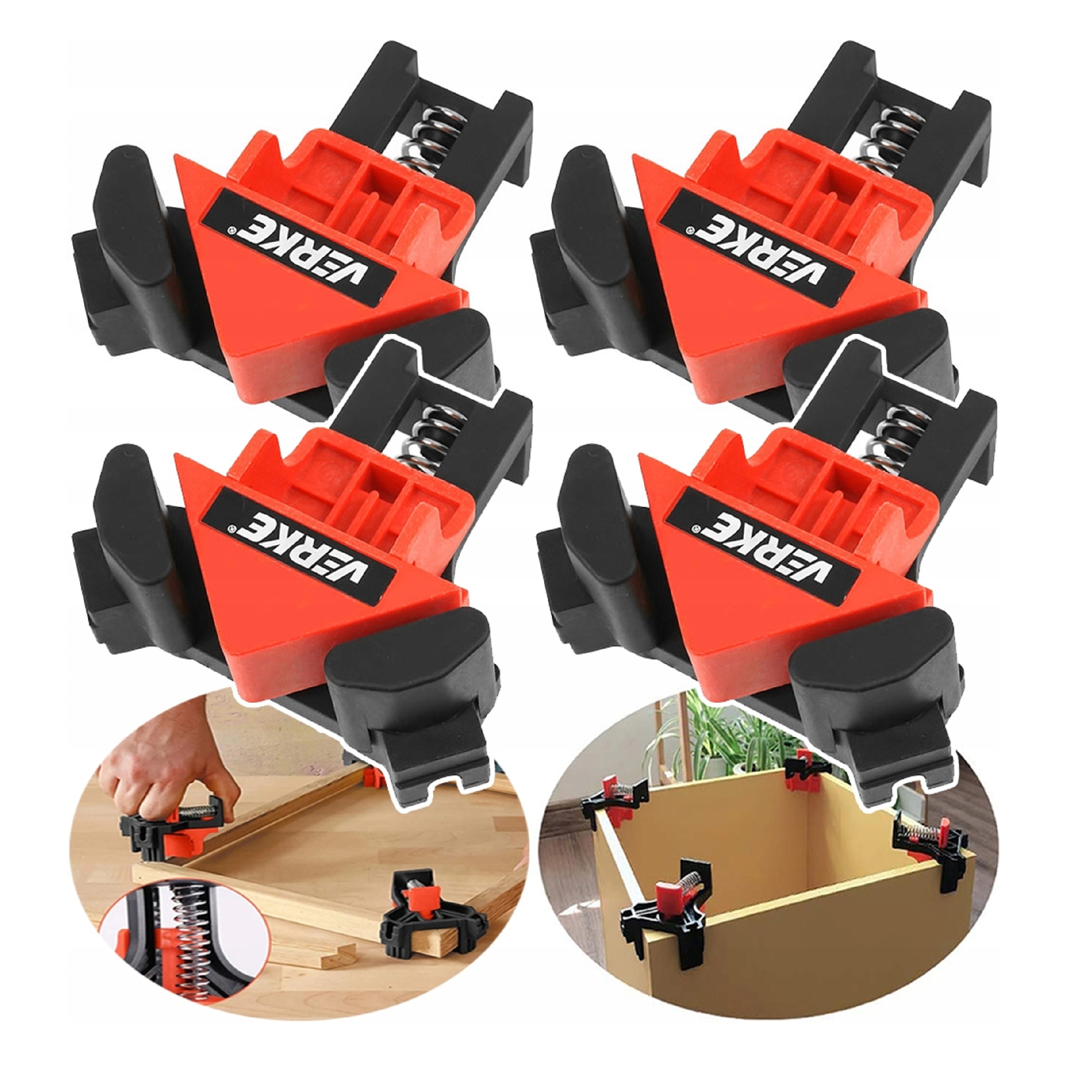 4x ZACISK ŚCISK STOLARSKI NAROŻNY KĄTOWY MONTAŻOWY UCHWYT IMADŁO 90° 4 SZT | V86584 | 5904673570967