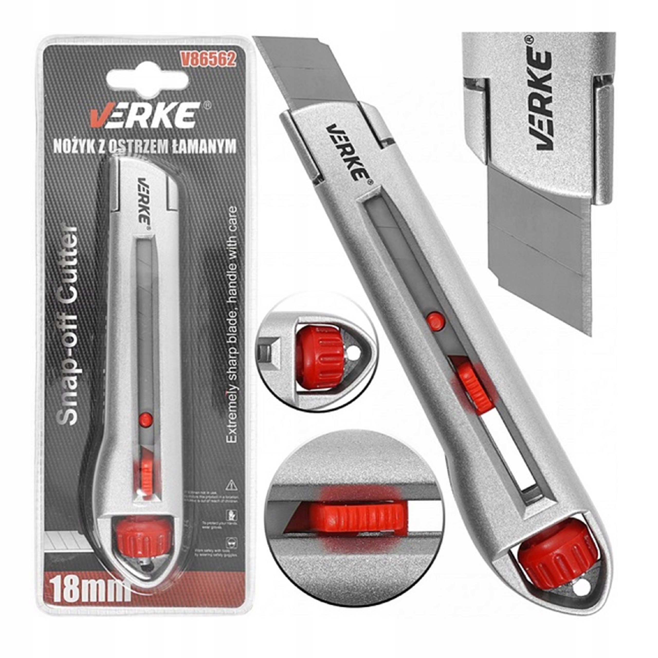 NÓŻ NOŻYK DO TAPET SKŁADANY OSTRZE ŁAMANE 18MM UNIWERSALNY SOLIDNY METALOWY | V86562 | 5908224743824